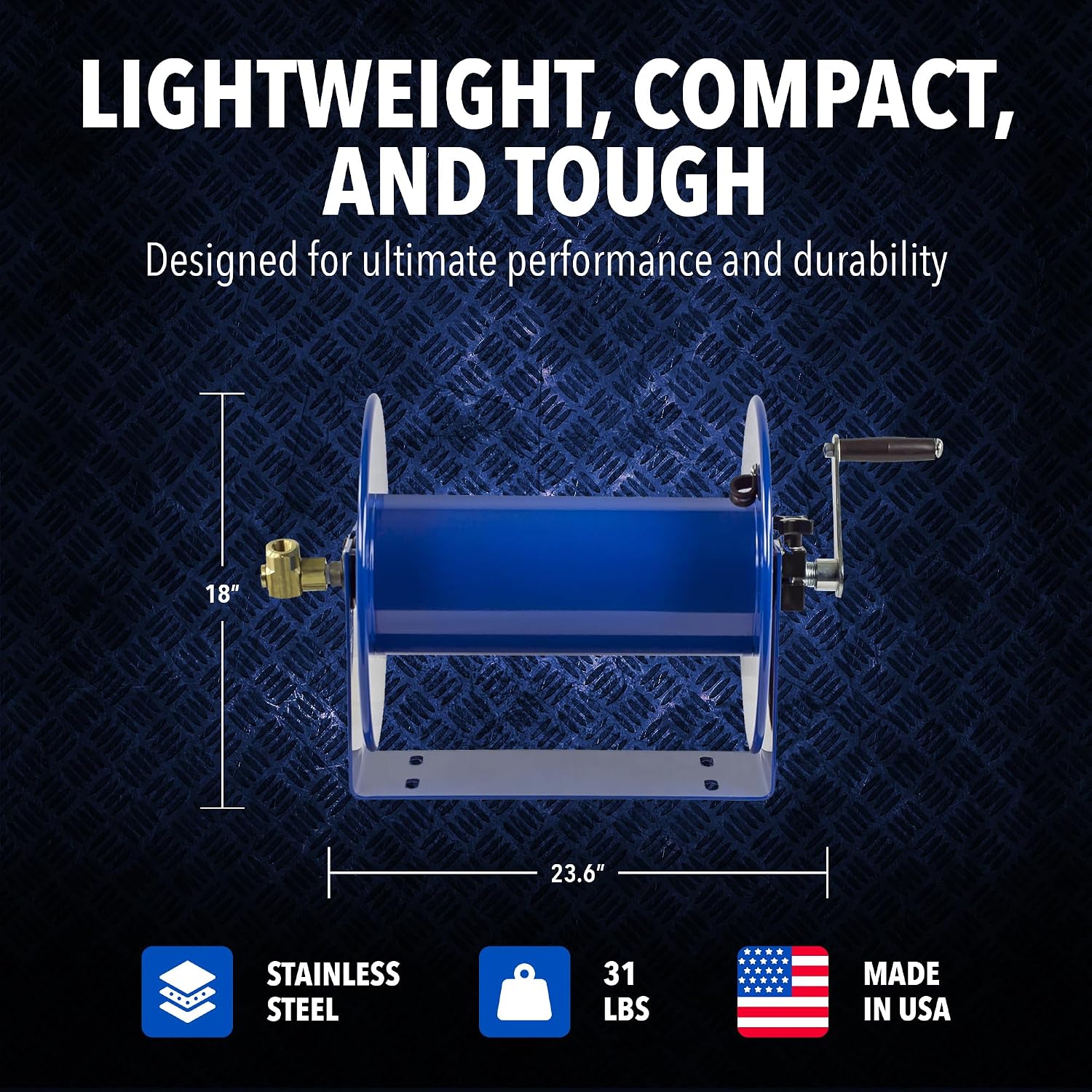 Coxreels 112-3-100 Hand Crank Hose Reel - Heavy-Duty Steel Frame for Stability - Adjustable Tension Brake for Controlled Operation- Fits 3/8 x 100 ft Hose - 12 x 18.25 x 13 inches
