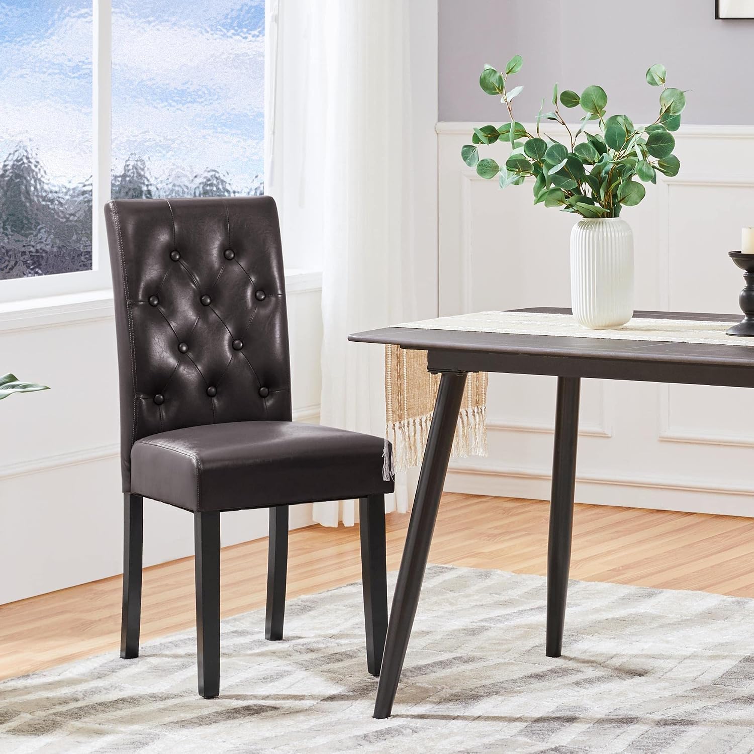 Yaheetech Dining Chairs Set of 2 Button Tufted Kitchen Chairs Brown