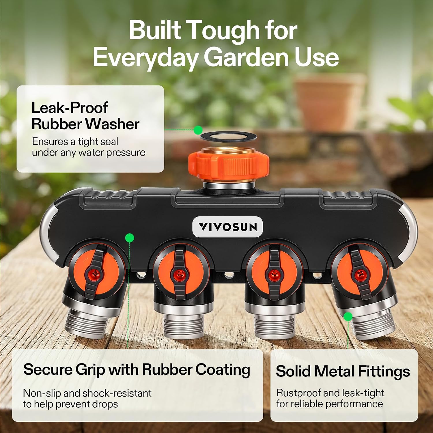 VIVOSUN Garden Hose Splitter 4 Way, Heavy Duty Water Hose Connector 3/4", Water Hose Manifold