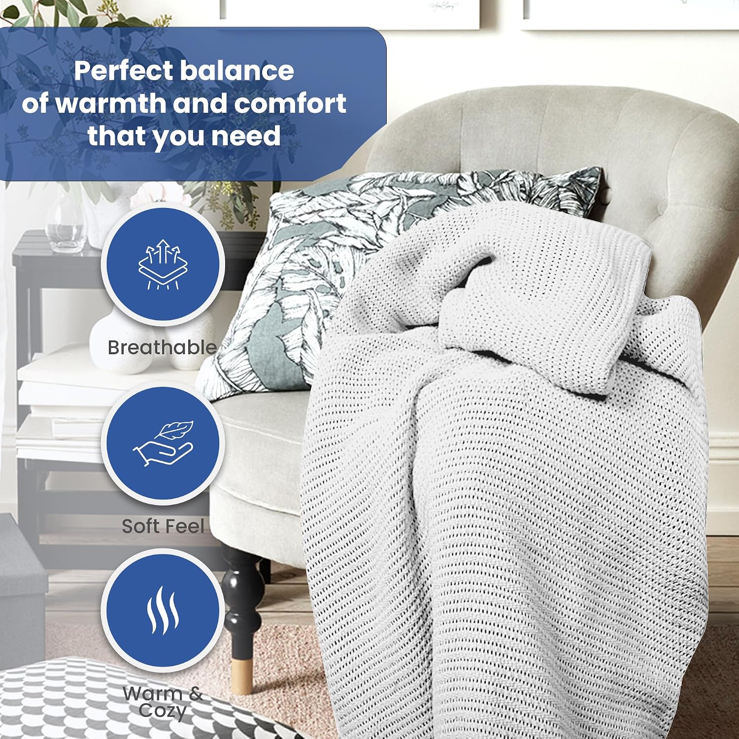 Linteum 100% Cotton Open-Cell Leno Weave Blanket — Breathable All Season — Queen 90x90 — Ice Grey