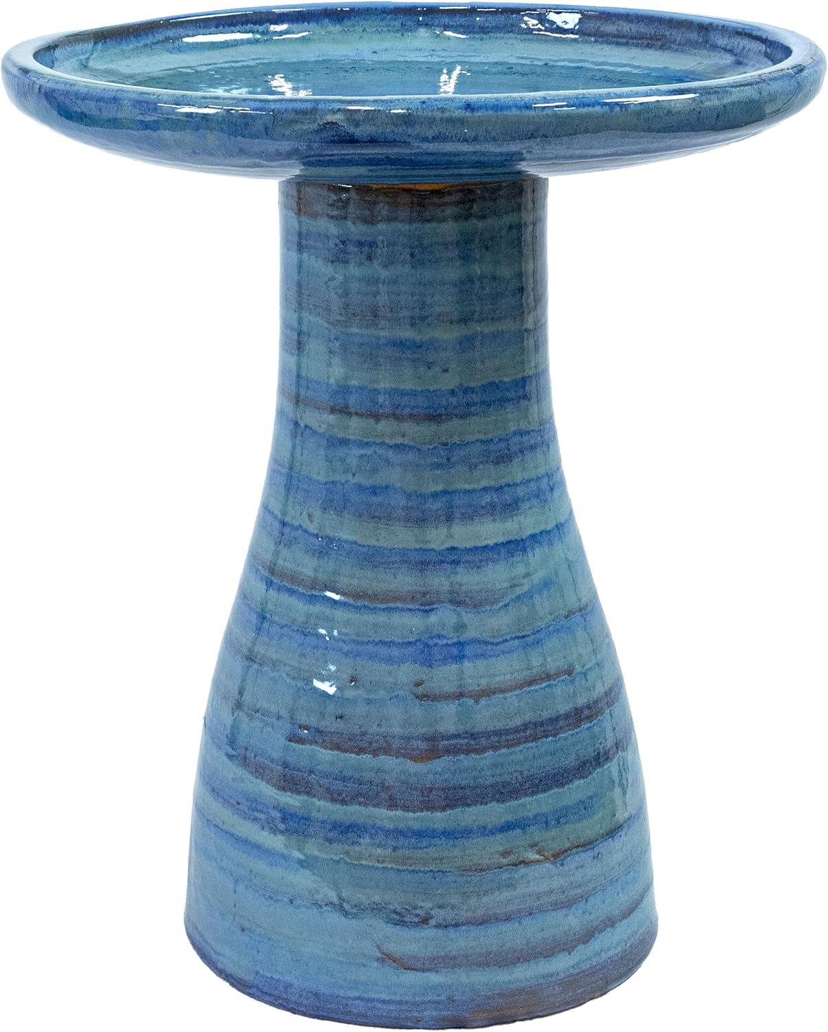 Sunnydaze Ceramic Bird Bath, Weather-Resistant Finish, 21” H, Galaxy Blue