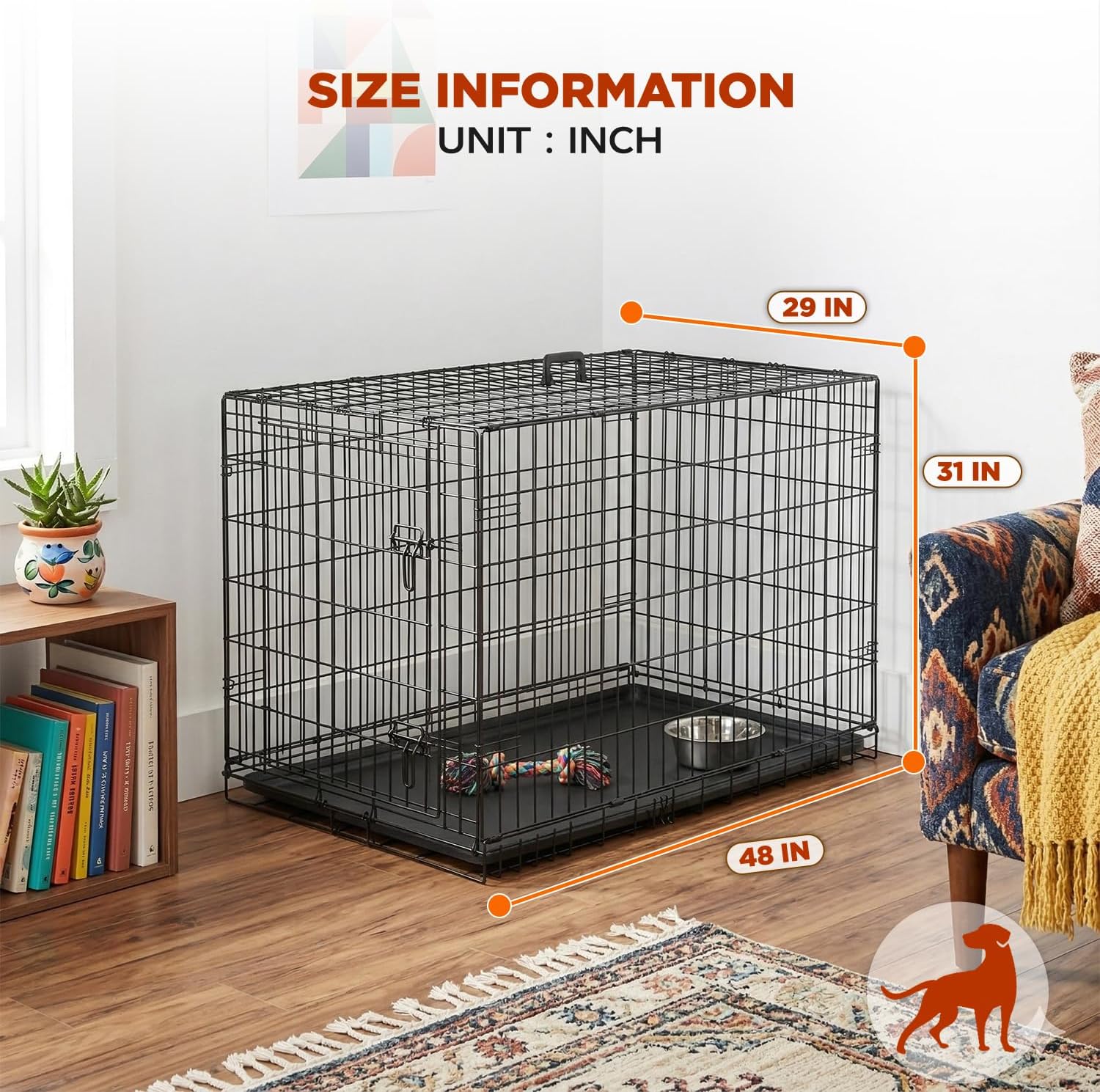 BestPet | Dog Crate | 48" | Black | Foldable Metal Kennel with Double Doors