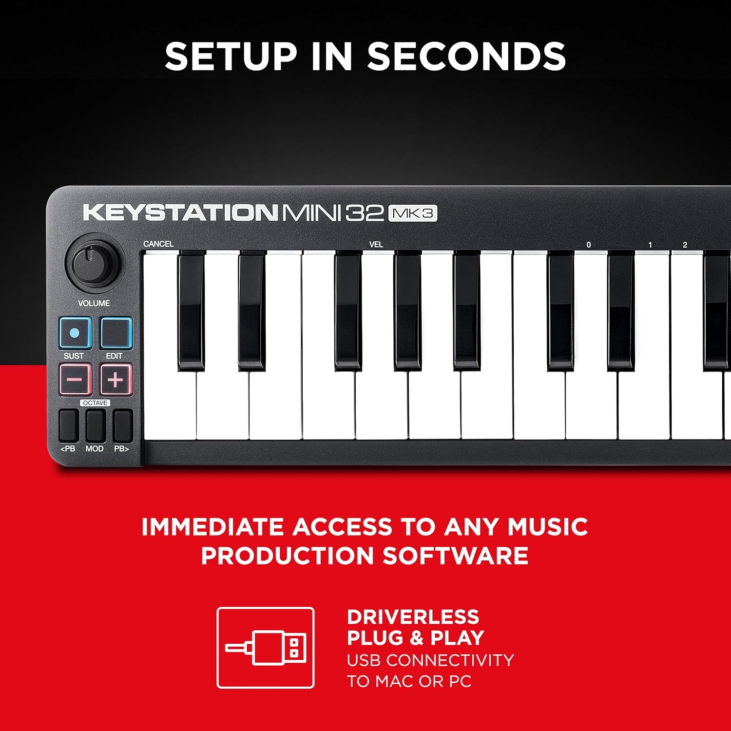 M-AUDIO Keystation Mini 32 MK3 USB MIDI Controller | Portable Mini Keyboard, 32 Velocity-Sensitive Keys, and Bundled DAW Recording Software