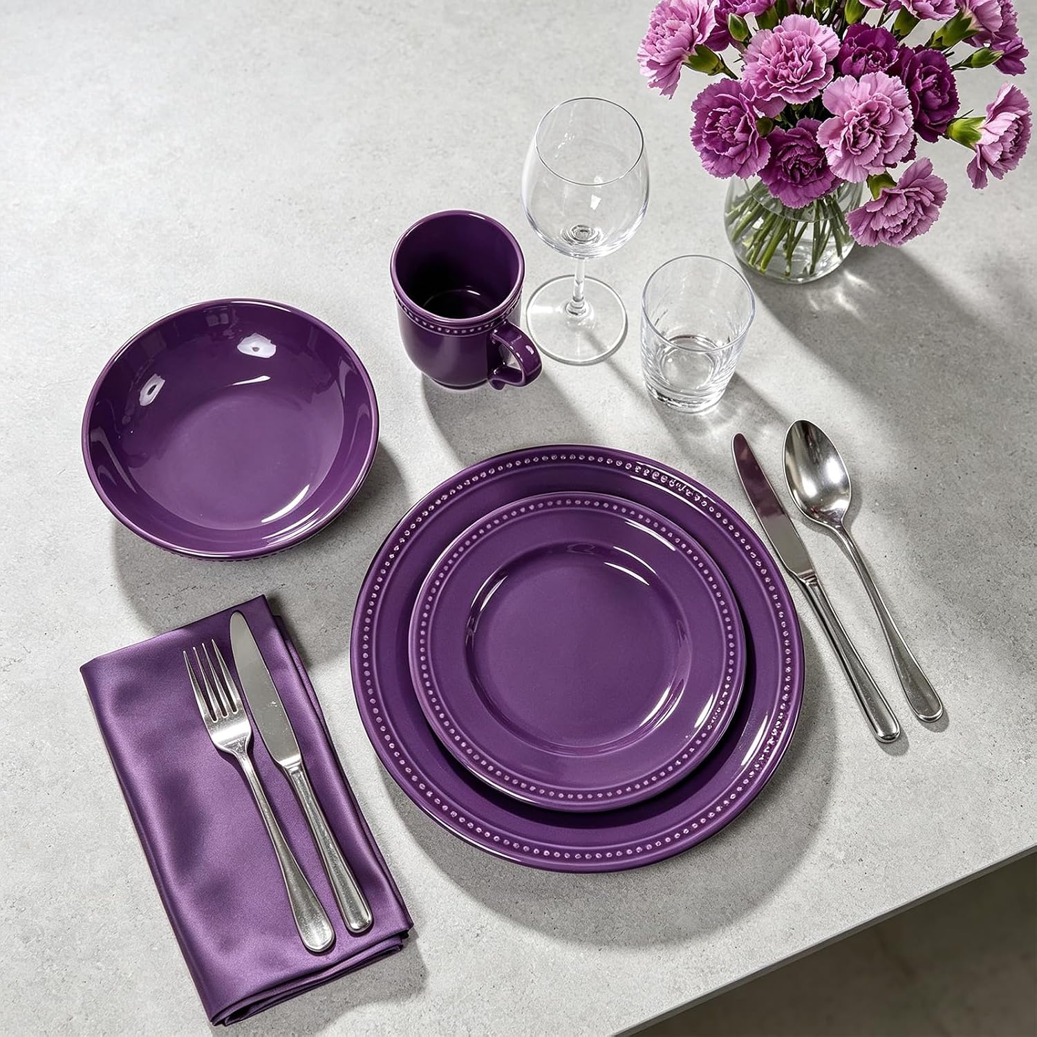 HomeVSS 20-Piece Pearl Dots Stoneware Dinnerware Set, Pink, Service for 4