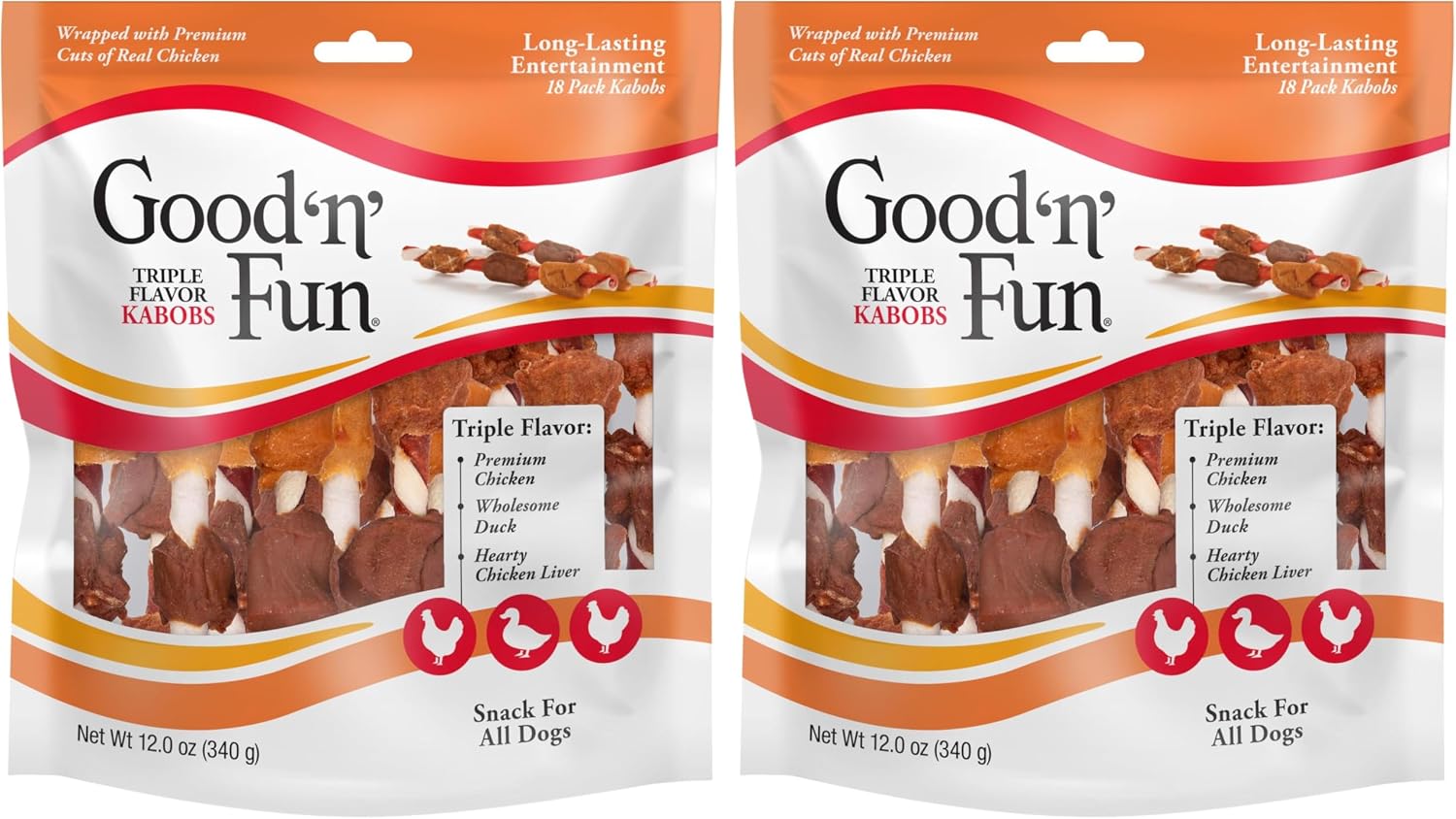 Good 'n' Fun Kabobs Long-Lasting Dog Treat Made With Real Protein, 18 Count | Premium Chicken, Pork and Beef Hide Chew, Supports Dental Health and Mental Stimulation, For Adult Dogs