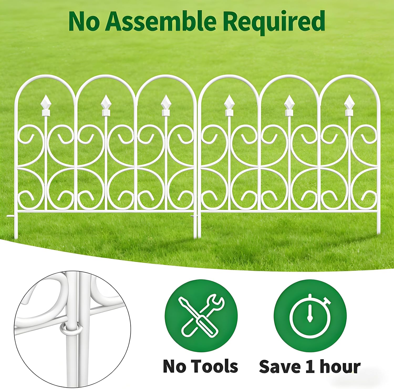 AMAGABELI GARDEN & HOME 5 Panels 32in(H)×10ft(L) Decorative Garden Fences and Borders for Dogs No Dig Rustproof Metal Fence Panels Garden Edging Border Animal Barrier Fencing for Flower Beds Black