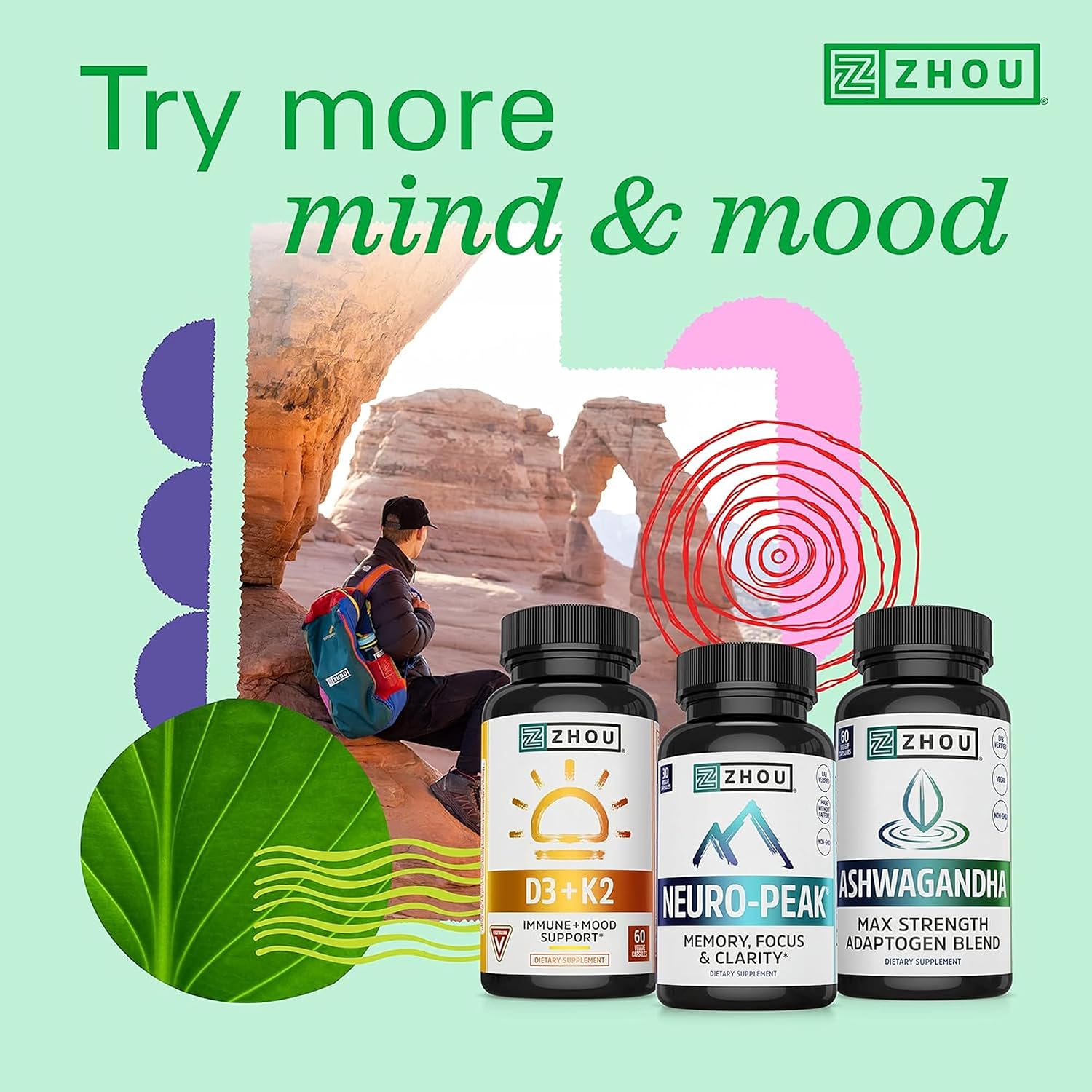 ZHOU Neuro-Peak - Brain Vitamins - 30 Veggie Capsules (Pack of 1) | Brain Supplements for Memory and Focus, Nootropic for Men & Women, Support Pill Adults