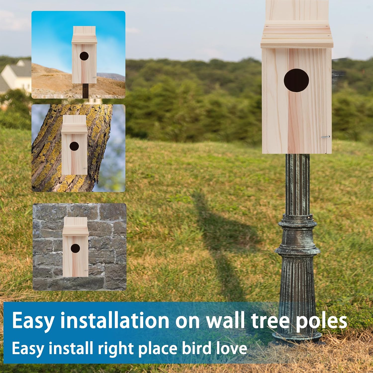 Cedar Blue Bird Box House,Hummingbird Wren Chickadee House, Assembled,1Pcs