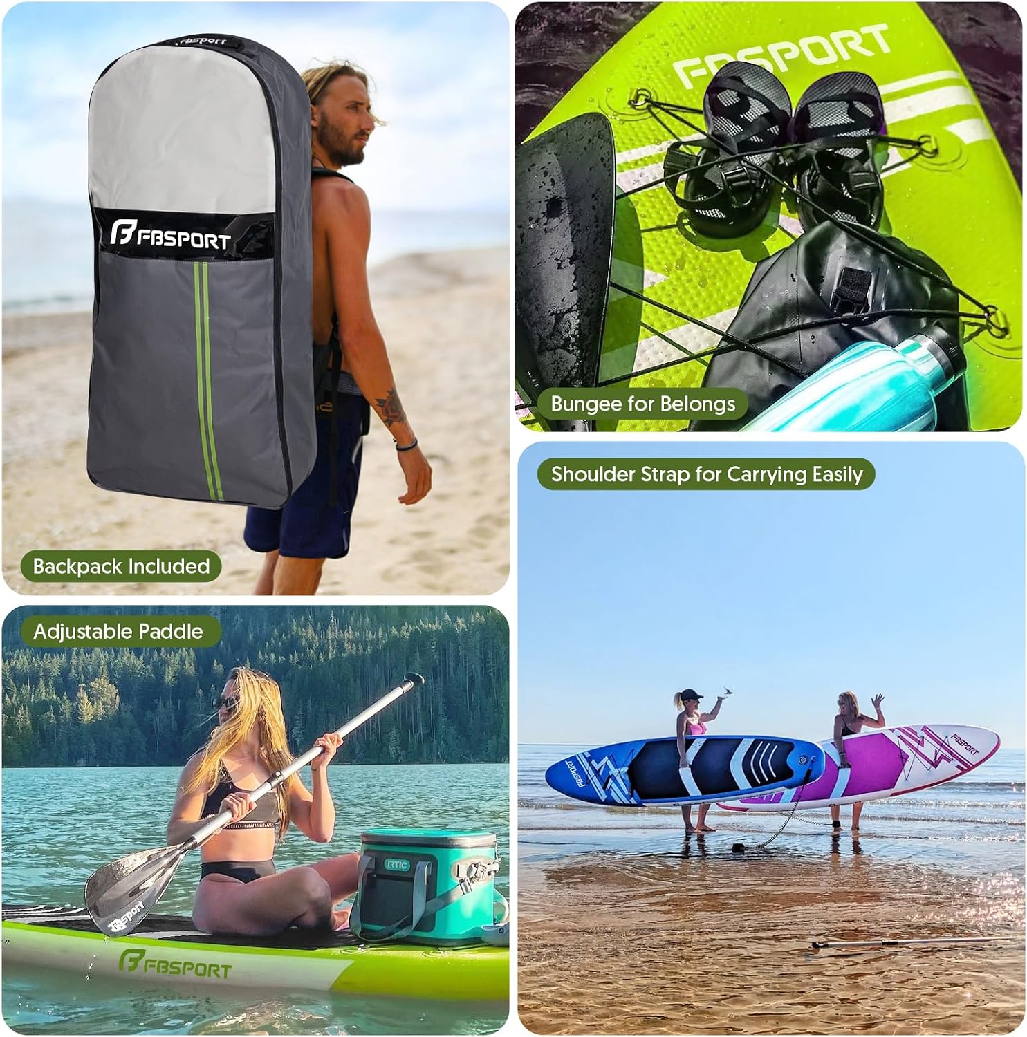 FBSPORT 11' Premium Stand Up Paddle Board, Yoga Board with SUP Accessories & Carry Bag | Wide Stance, Surf Control, Non-Slip Deck, Leash