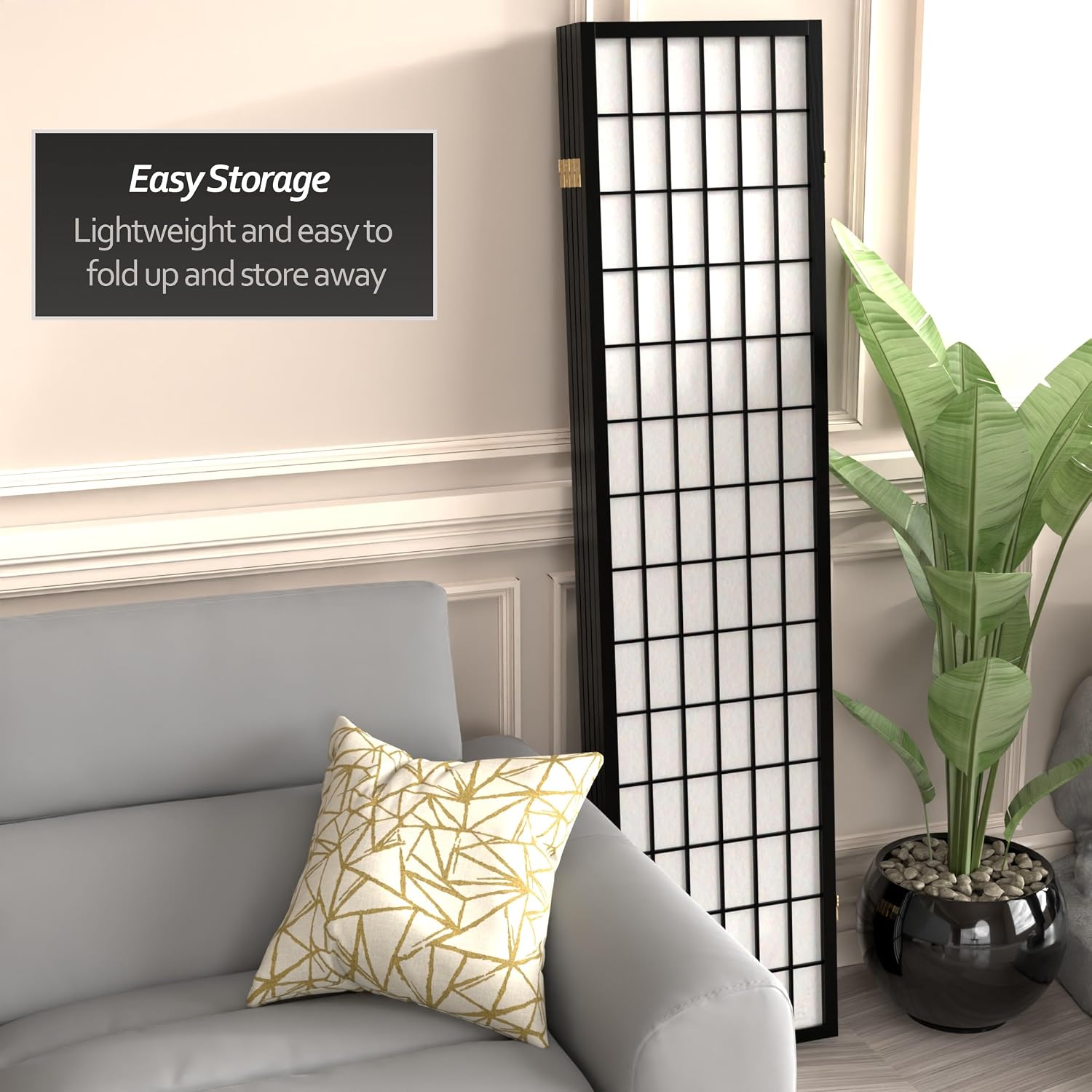 Red Lantern 6 ft. Tall Window Pane Shoji Screen - Walnut - 5 Panels