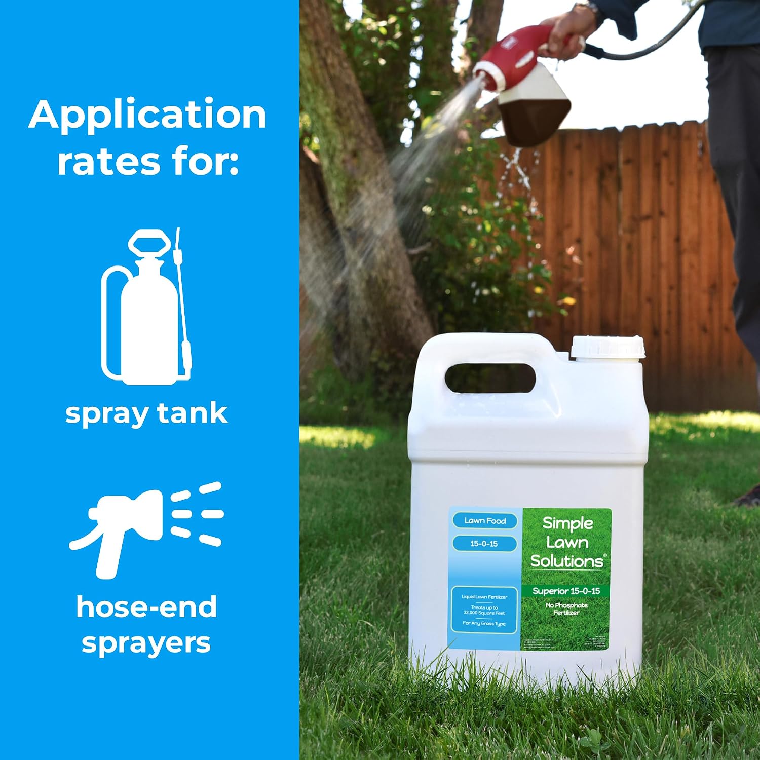 Superior 15-0-15 Liquid Lawn Fertilizer - Lawn Food for Growth & Green - Nitrogen, Potassium, Humic, Fish & Seaweed - Any Grass Type- Simple Lawn Solutions - All Season- Attached Sprayer (32 Ounce)