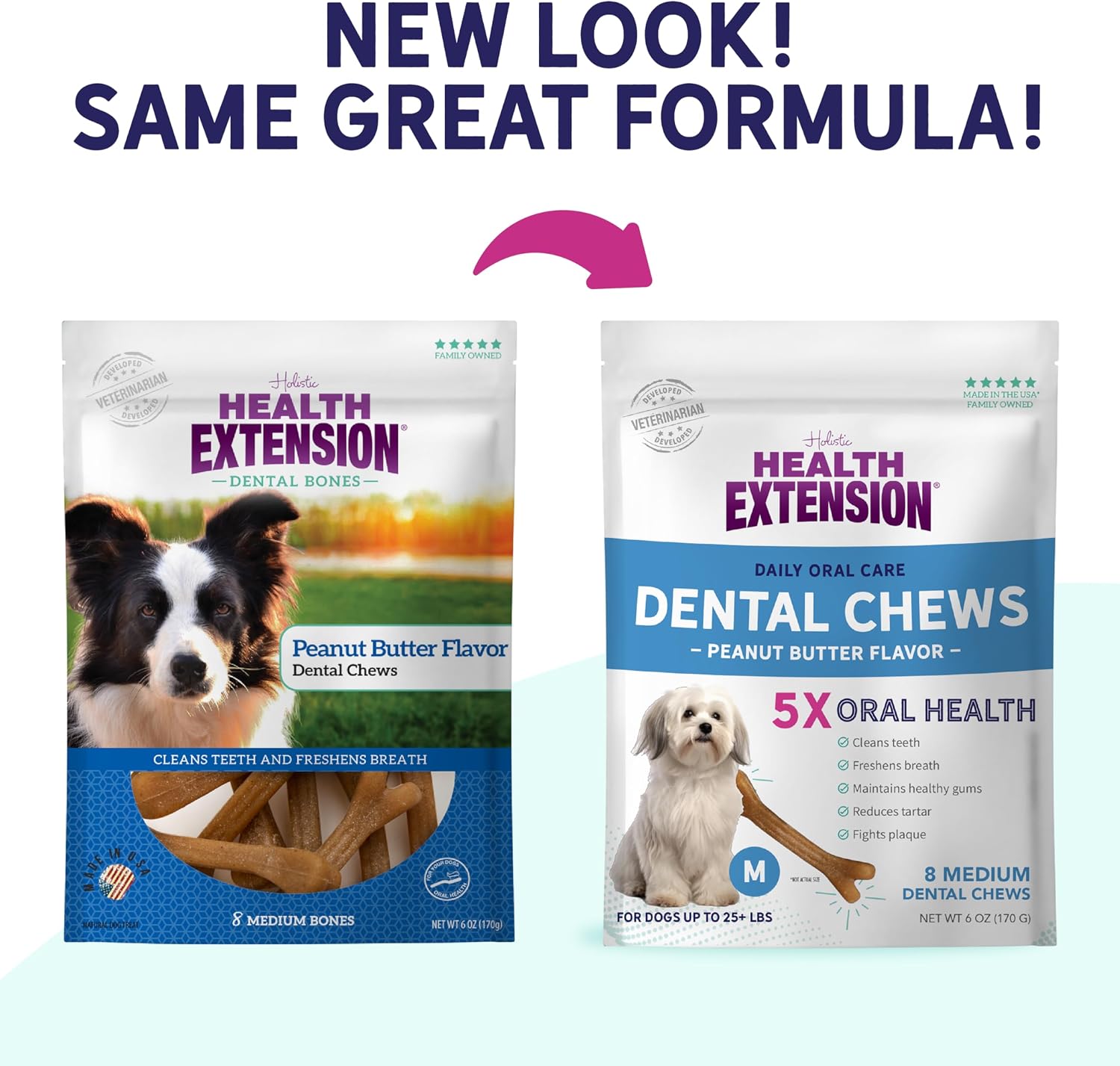 Health Extension Probiotic Dental Bones for Dogs, 14 Small Bones, Cleans Teeth, Healthy Gums, Freshens Breath, Training or Reward, 6 oz Bag (Pack of 1)