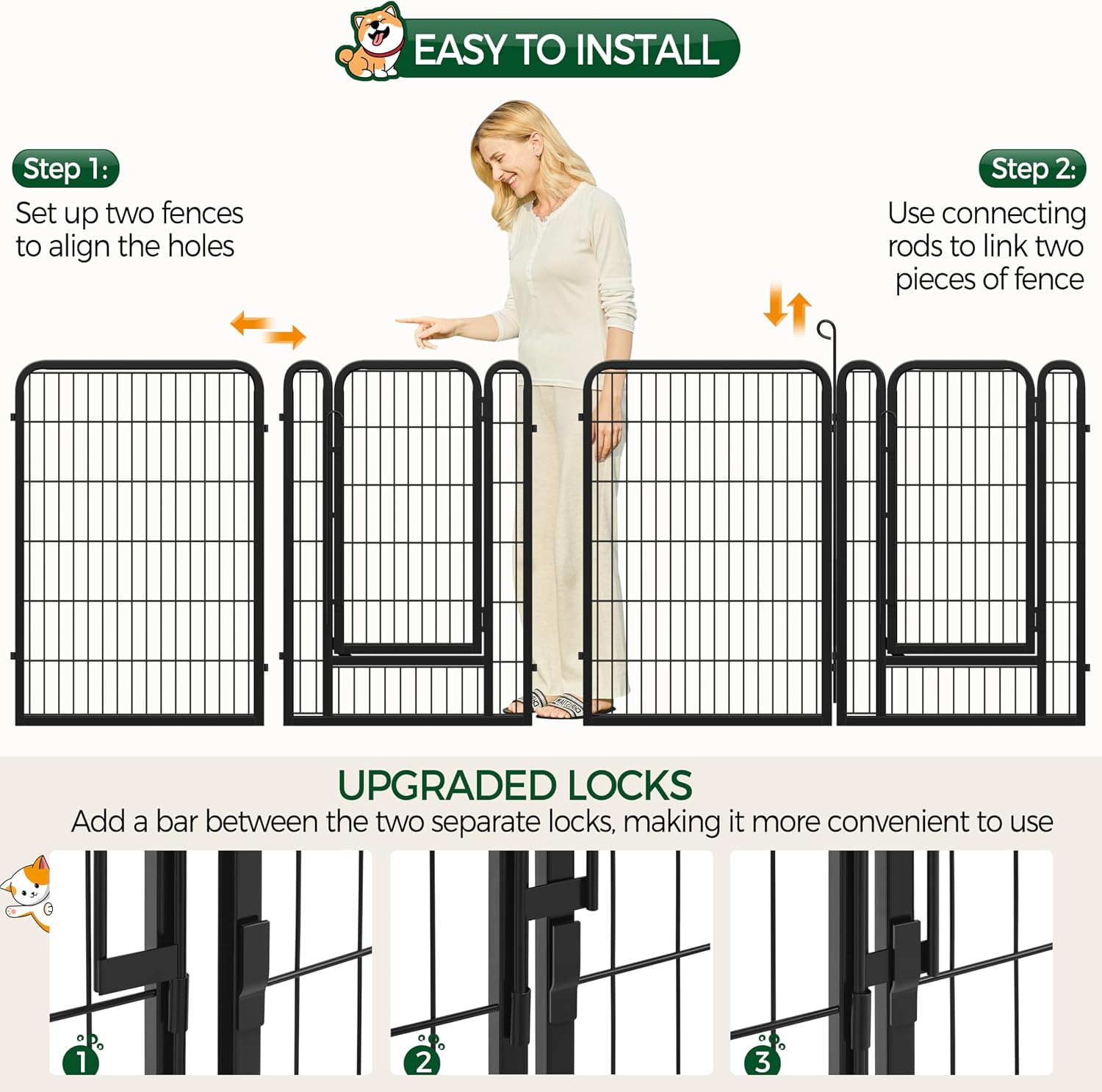 Yaheetech Dog Playpen 24in 16 Panels Pet Fence for Indoor Yard RV Camping | Easy Setup, Heavy Duty Rustproof Frame with Secure Latch Door, DIY Layouts,Foldable Storage, for Puppies & Small Dogs