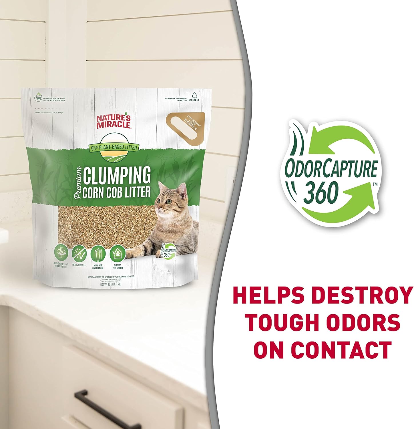 Nature's Miracle Premium Clumping Corn Cob Litter, Tough Odor Bio-Enzymatic Formula, Dust Free