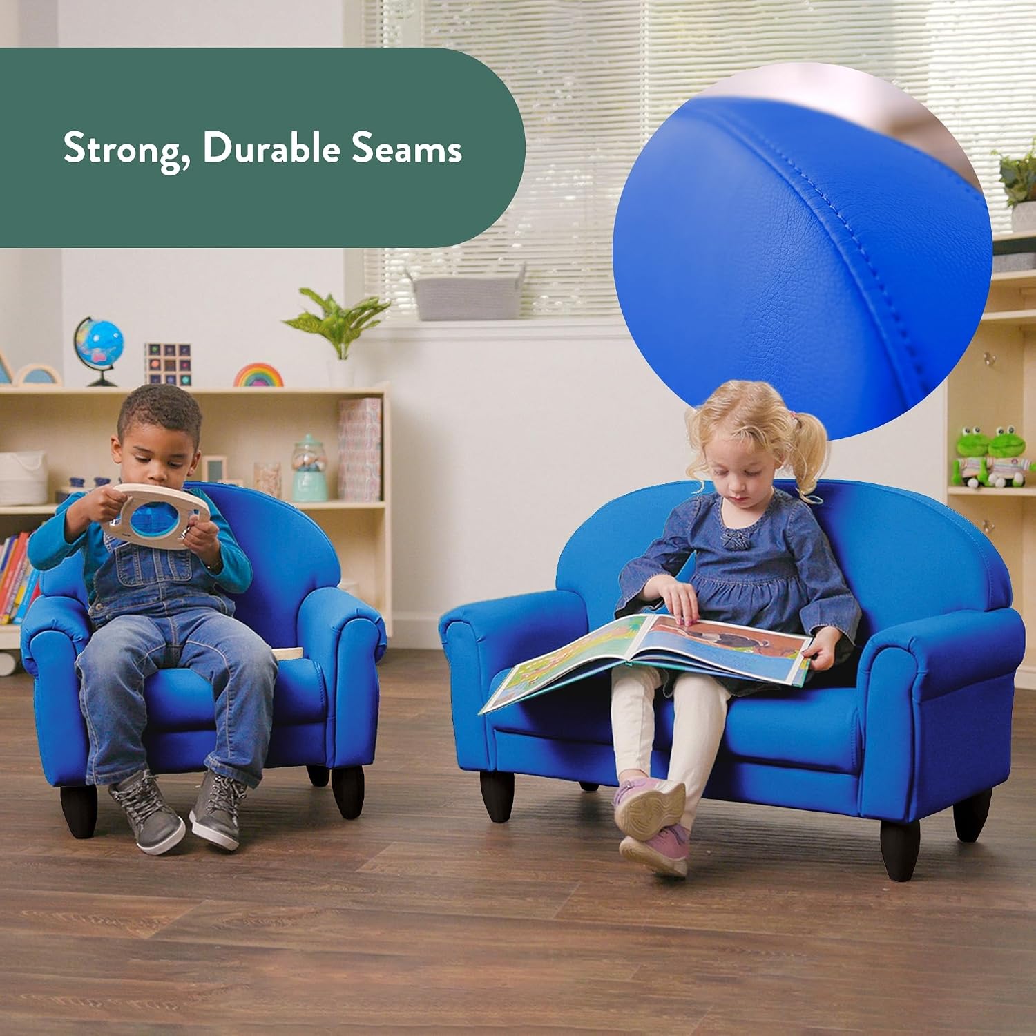 Children's Factory Upholstered Toddler Couch, Sofa, Deep Water