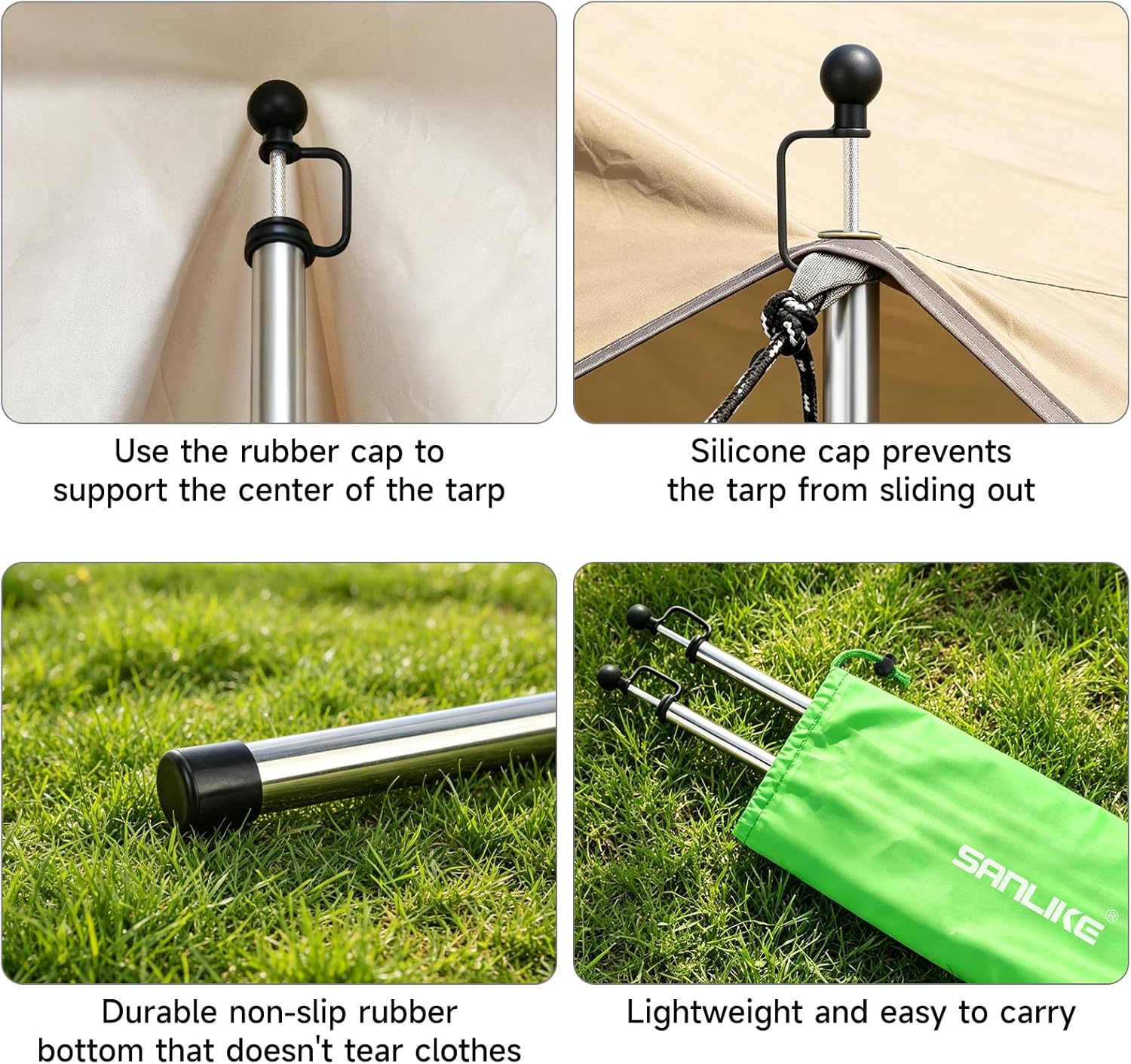 SANLIKE 2 Sets Tarp Poles 95in Telescoping Stainless Steel Tent Poles