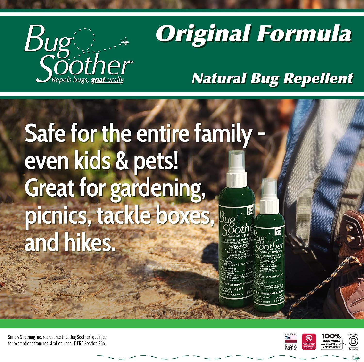 Bug Soother Natural Insect Repellent Spray, DEET-Free 8 oz. (2 Count) | Plant Based | Repels Mosquitos, Gnats & No See'ums | Family Safe | Made in the USA