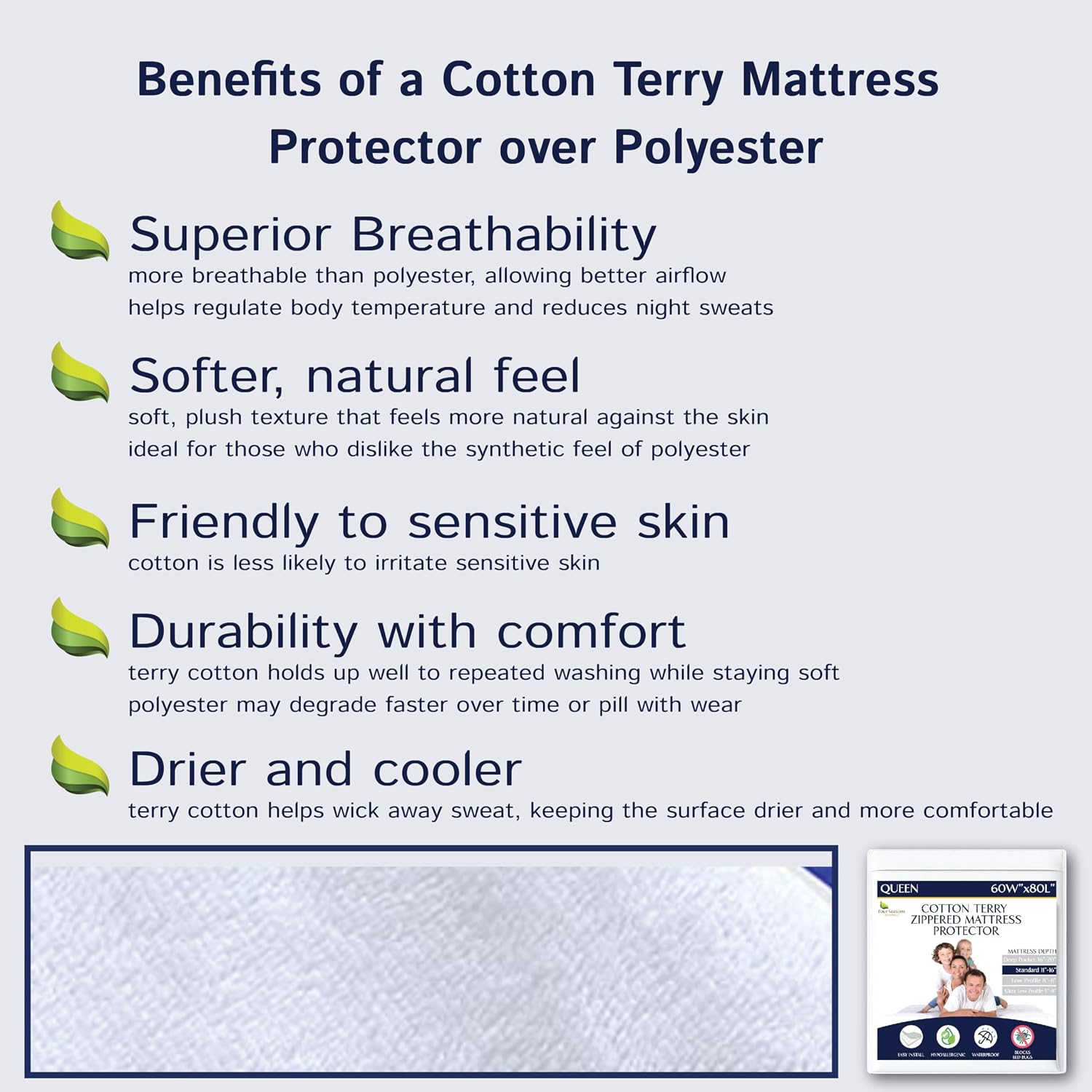 Zippered Waterproof Mattress Encasements - Hypoallergenic Mattress Protector Cover with Soft Cotton Terry Fabric Top - King Size 76' x 80'