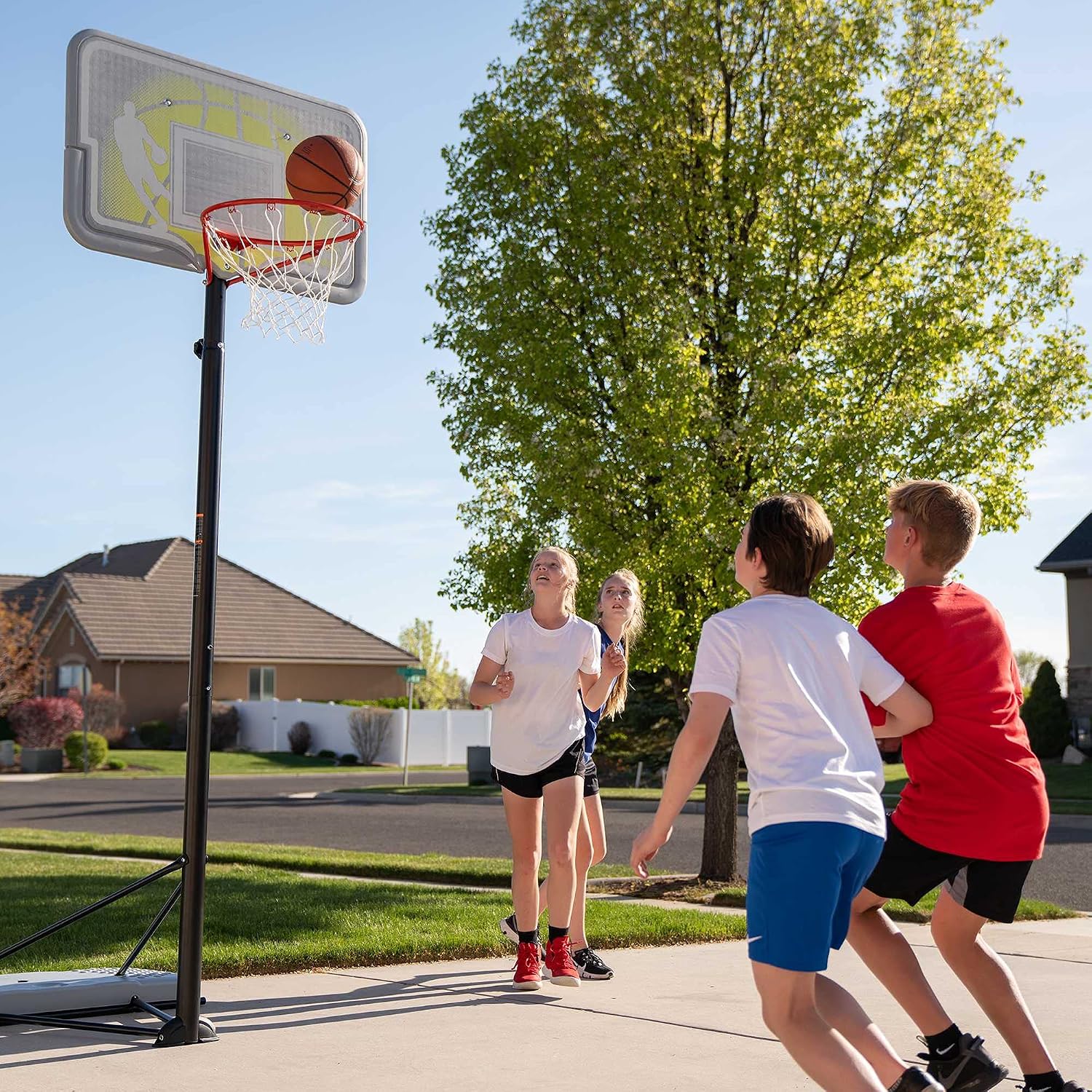 Lifetime 90992 Full-Size Height Adjustable Portable Basketball Hoop, 7.5 to 10 Foot Telescoping Adjustment, 44-Inch Impact Backboard