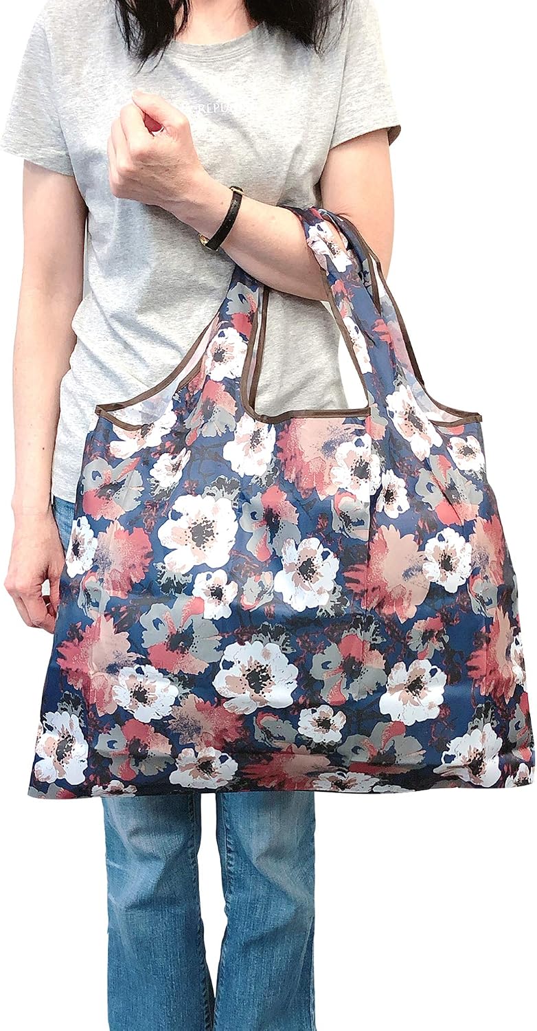 allydrew Large Foldable Tote Nylon Reusable Grocery Bags, Gray Ferns