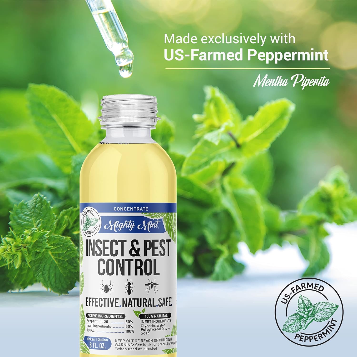 Mighty Mint Peppermint Oil Insect Repellent Spray, 16 oz | Natural Indoor & Outdoor Bug Control for Spiders, Ants, Roaches, Plant-Based, Extra-Strong Formula with Microfiber Cloth
