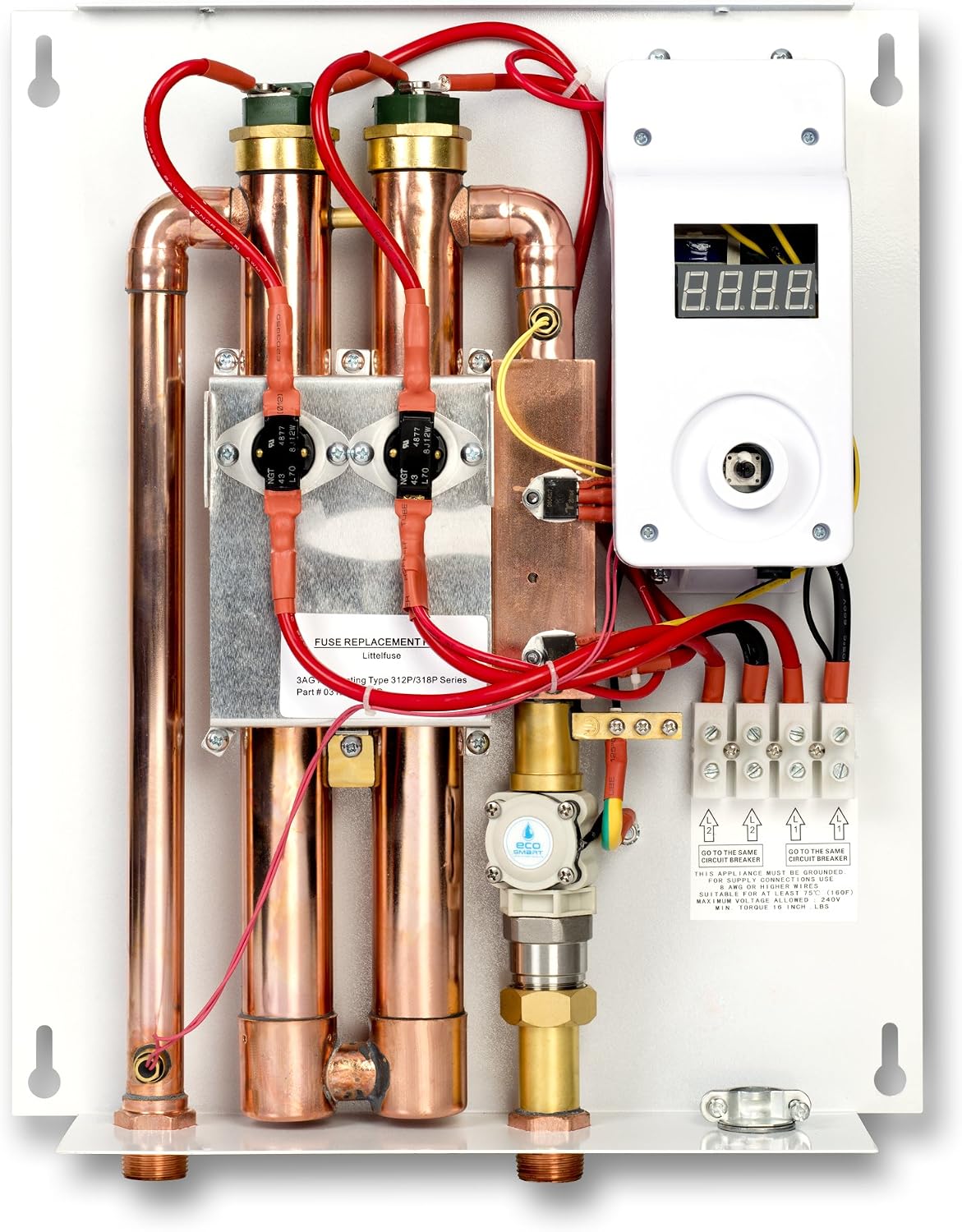 EcoSmart ECO 18 Electric Tankless Water Heater, 18 KW at 240 Volts with Patented Self Modulating Technology , 17 x 14 x 3.5, White