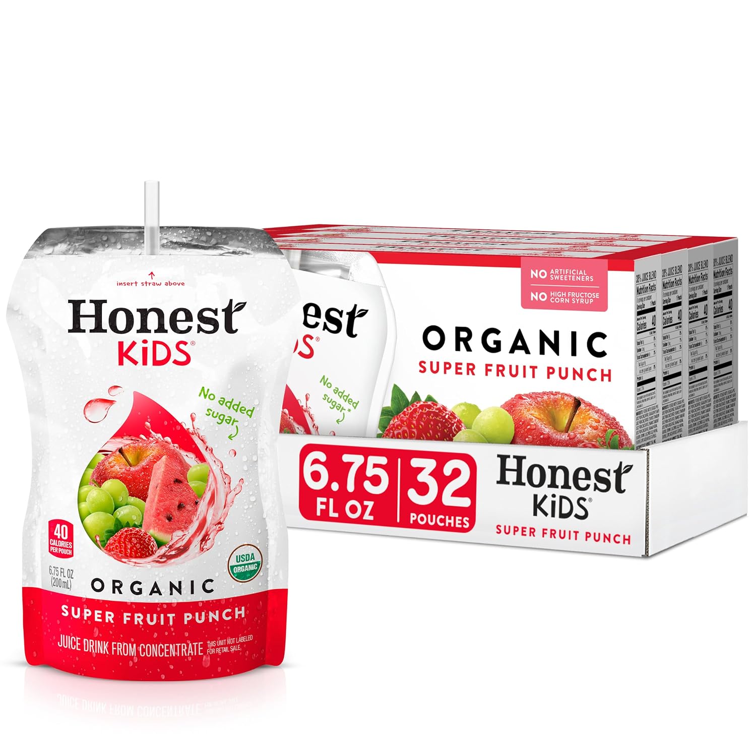 Honest Kids Appley Ever After, Organic Juice Drink, 6 Fl oz Juice Boxes, Pack Of 40, Apple