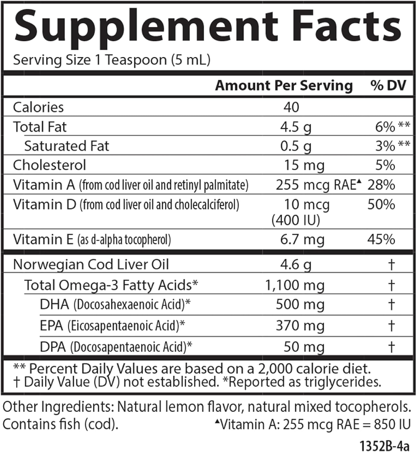 Carlson Cod Liver Oil, 1100 mg, Omega-3s, Lemon, 500 mL (16.9 Fl Oz) | plus Vitamins A and D3; Wild Caught Norwegian Arctic Cod Liver Oil; Sustainably Sourced Nordic Fish Oil Liquid