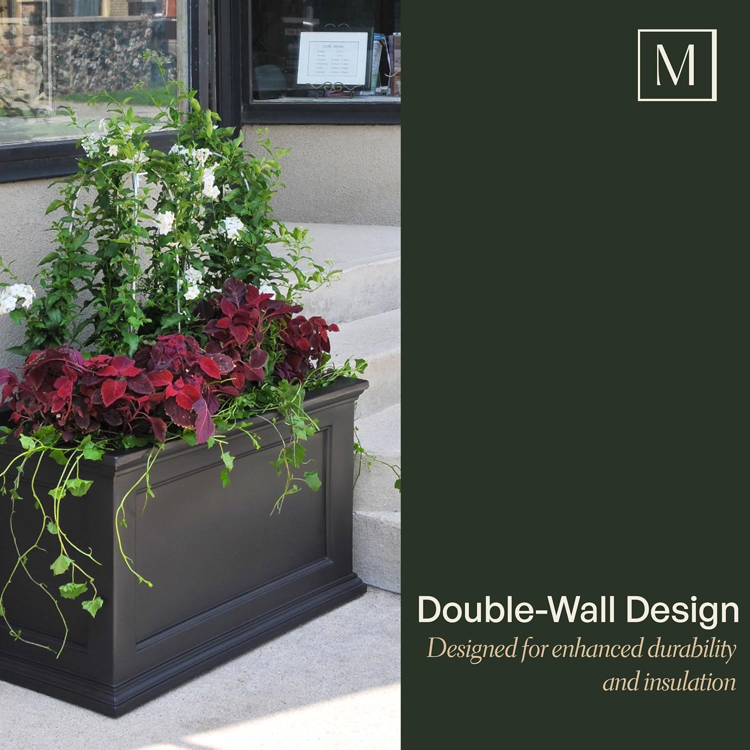Mayne Fairfield 16in Self-Watering Square Planter, Black