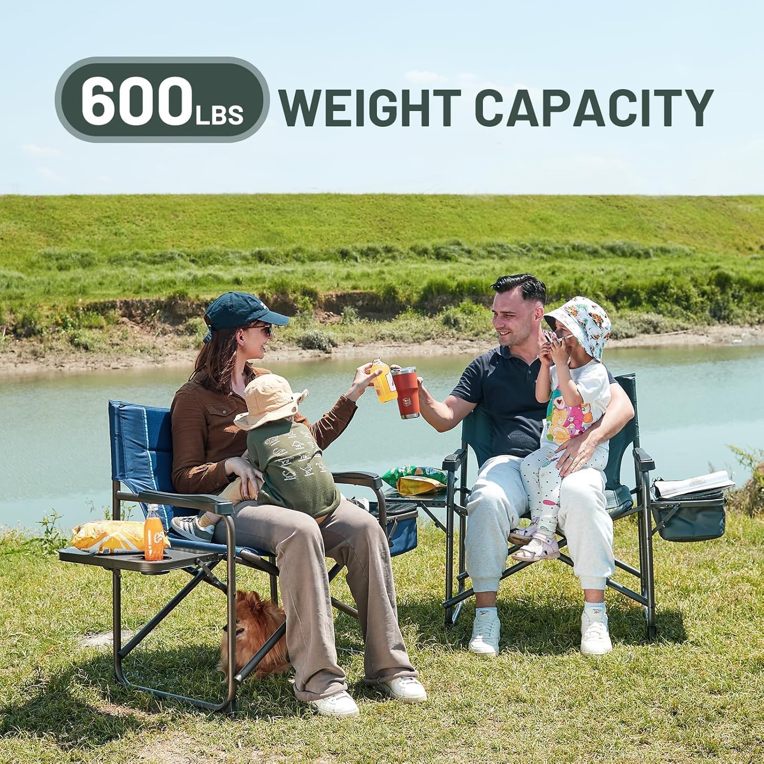 Timber Ridge XXL Oversized Directors Chair 600lbs - Heavy Duty Camping Chair with Cooler Bag & Table, Portable Folding Chair with Wide Seat for Tailgating, Patio, Outdoor - Grey