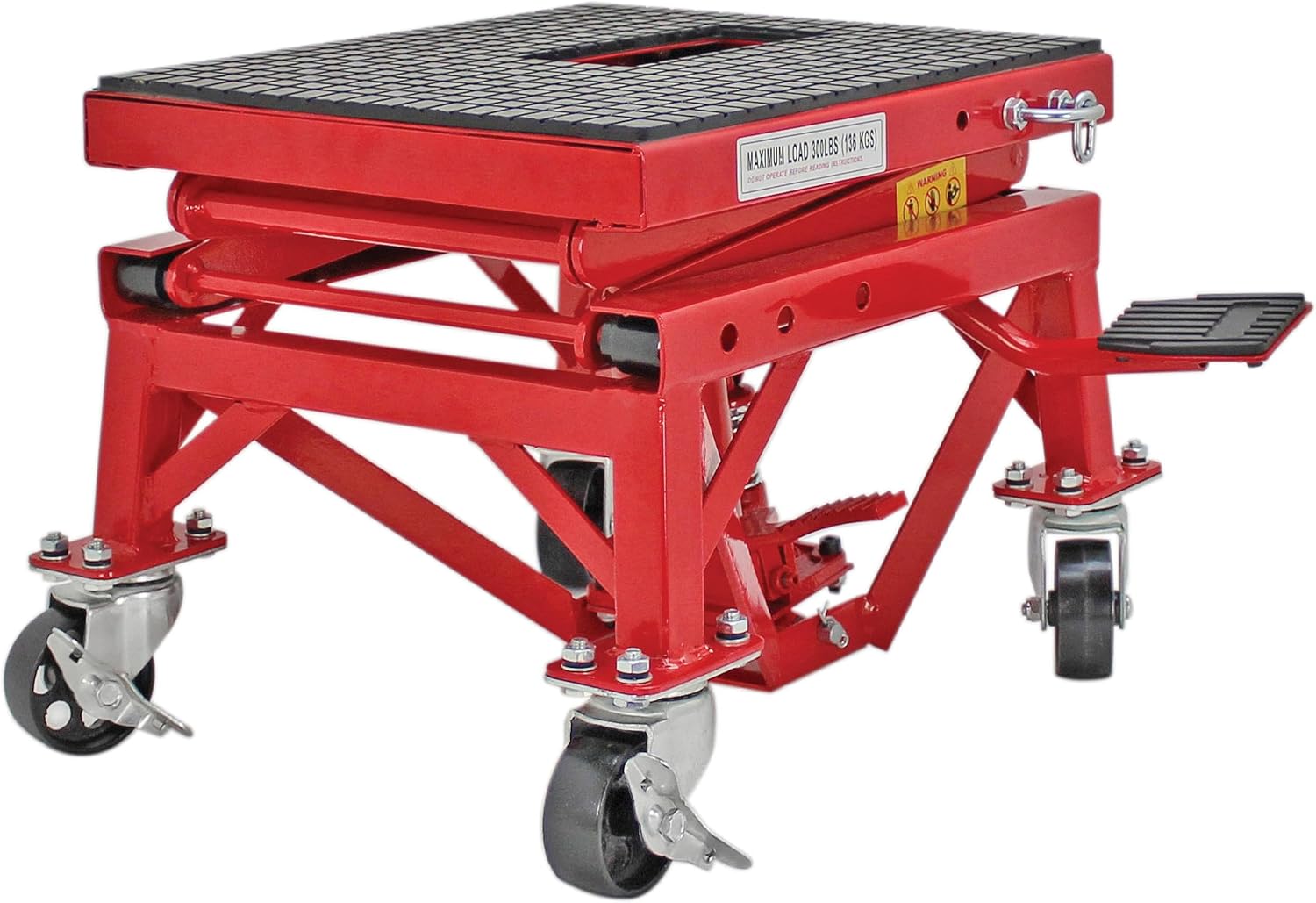 Extreme Max 5001.5083 Ultra-Stabile Hydraulic Motorcycle Lift Table with Foot Pad Lift Function - Raises Bikes from 13.25" to 34"