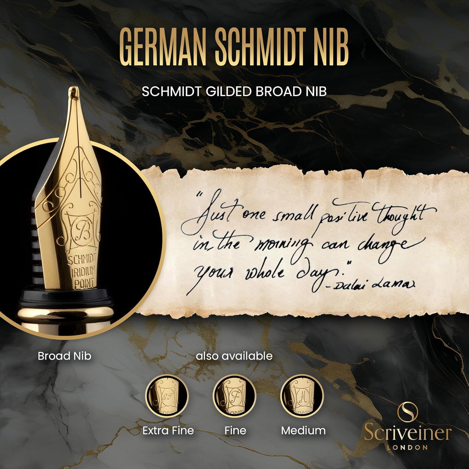 Scriveiner Silver Chrome Fountain Pen - Stunning Luxury Pen, Real Gold Finish Schmidt Gilded Nib (Medium), Best Pen Gift Set for Men & Women
