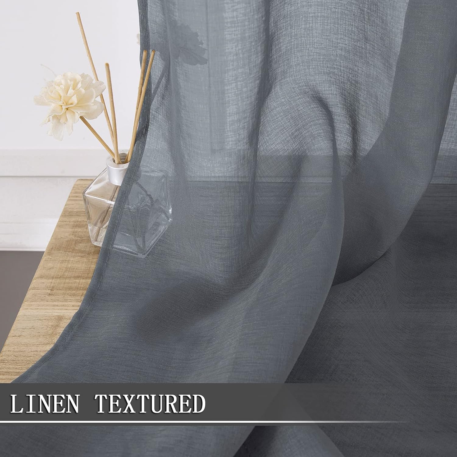 Tollpiz Sheer Curtain Linen Textured Living Room Curtains Sheer Light Filtering Rod Pocket Voile Curtain for Bedroom, 54 x 72 inches Long, White