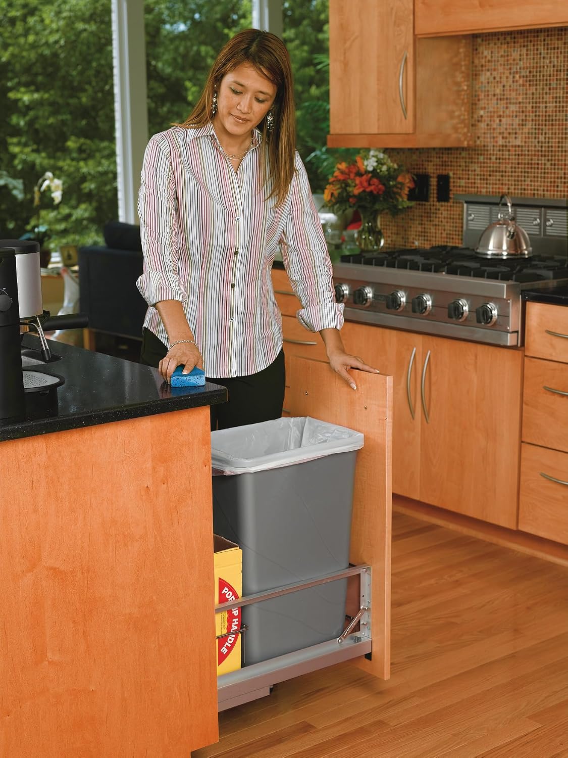 Rev-A-Shelf - 5349-18DM-217 - Double 35 Qt. Pull-Out Brushed Aluminum and Silver Waste Container