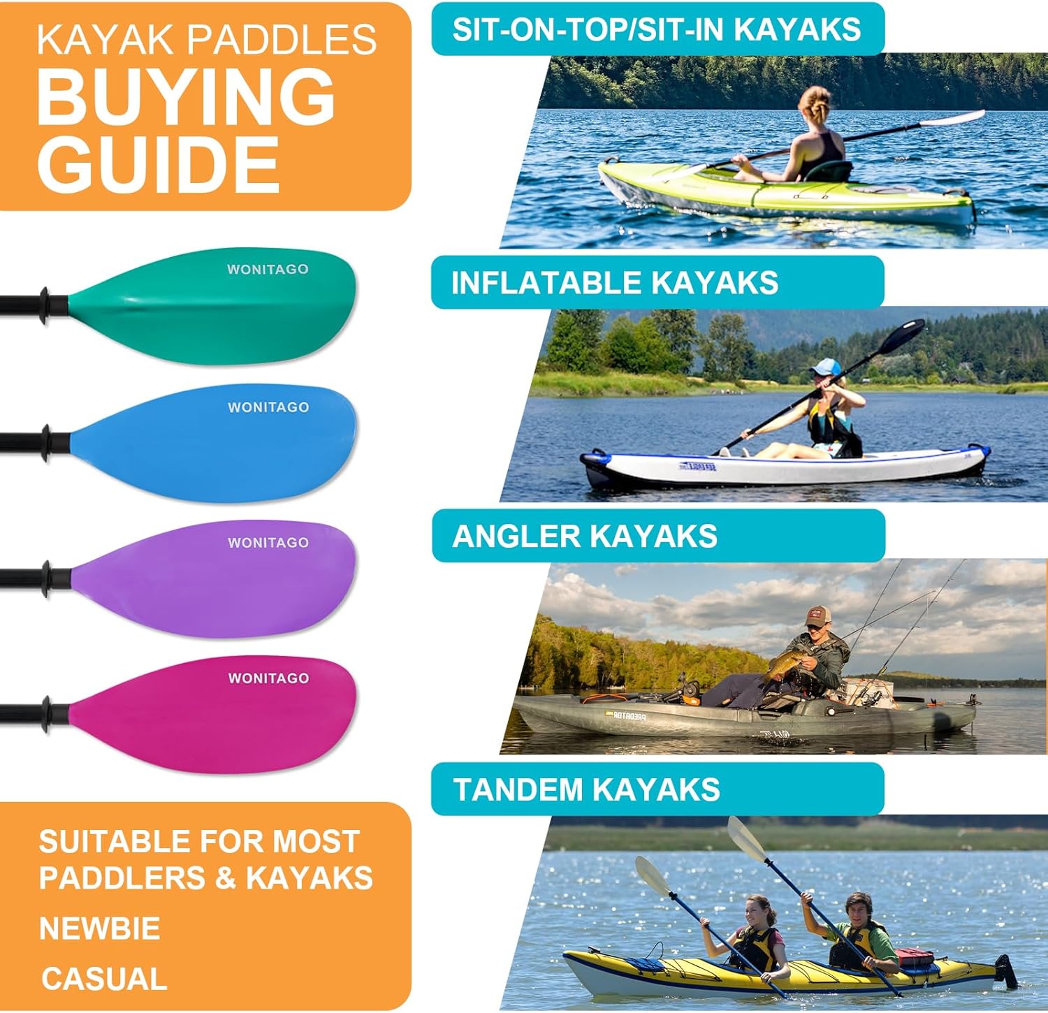 Kayak Paddle, Adjustable and Lightweight Kayaking Oar