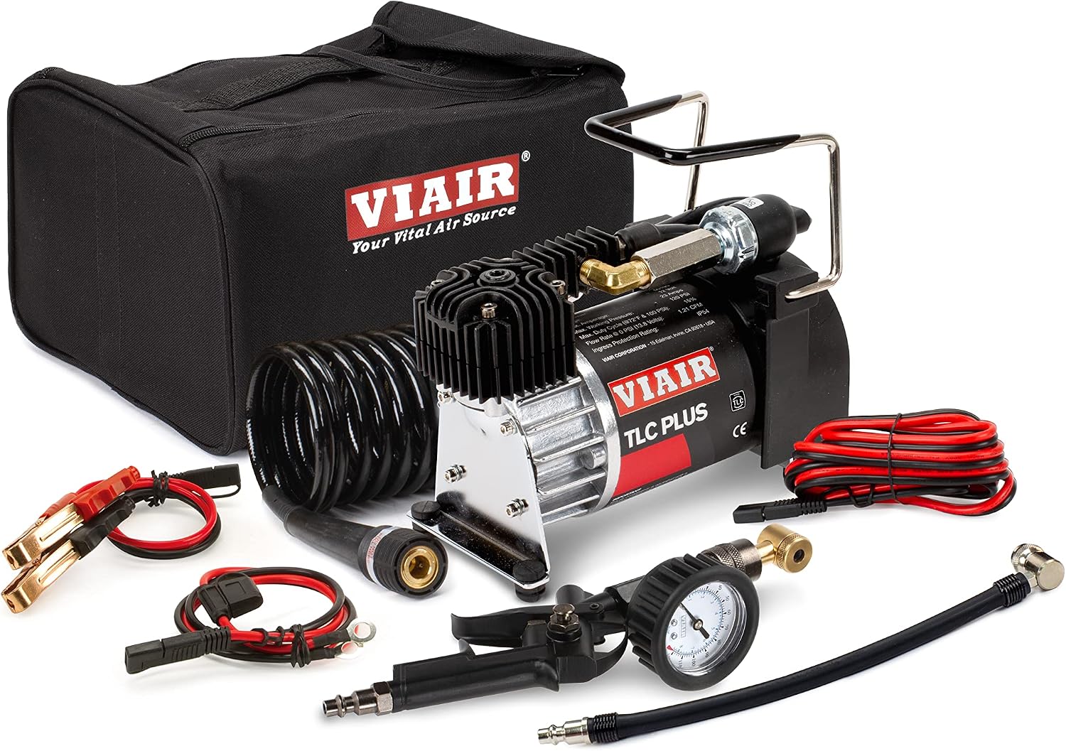VIAIR TLC BOOST Air Compressor Source Kit – 120 PSI Stationary Tire Inflator with 1.5 Gallon Tank, Presta Valve Chuck, Inflation Tips & 30ft Coil Hose – For Air Tools, DIY Projects & Mobile Shops