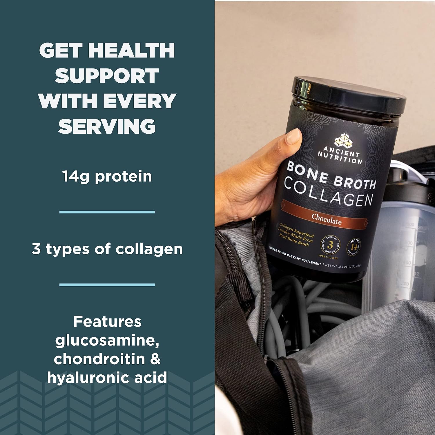 Ancient Nutrition Hydrolyzed Bone Broth Collagen Peptides, Chocolate
