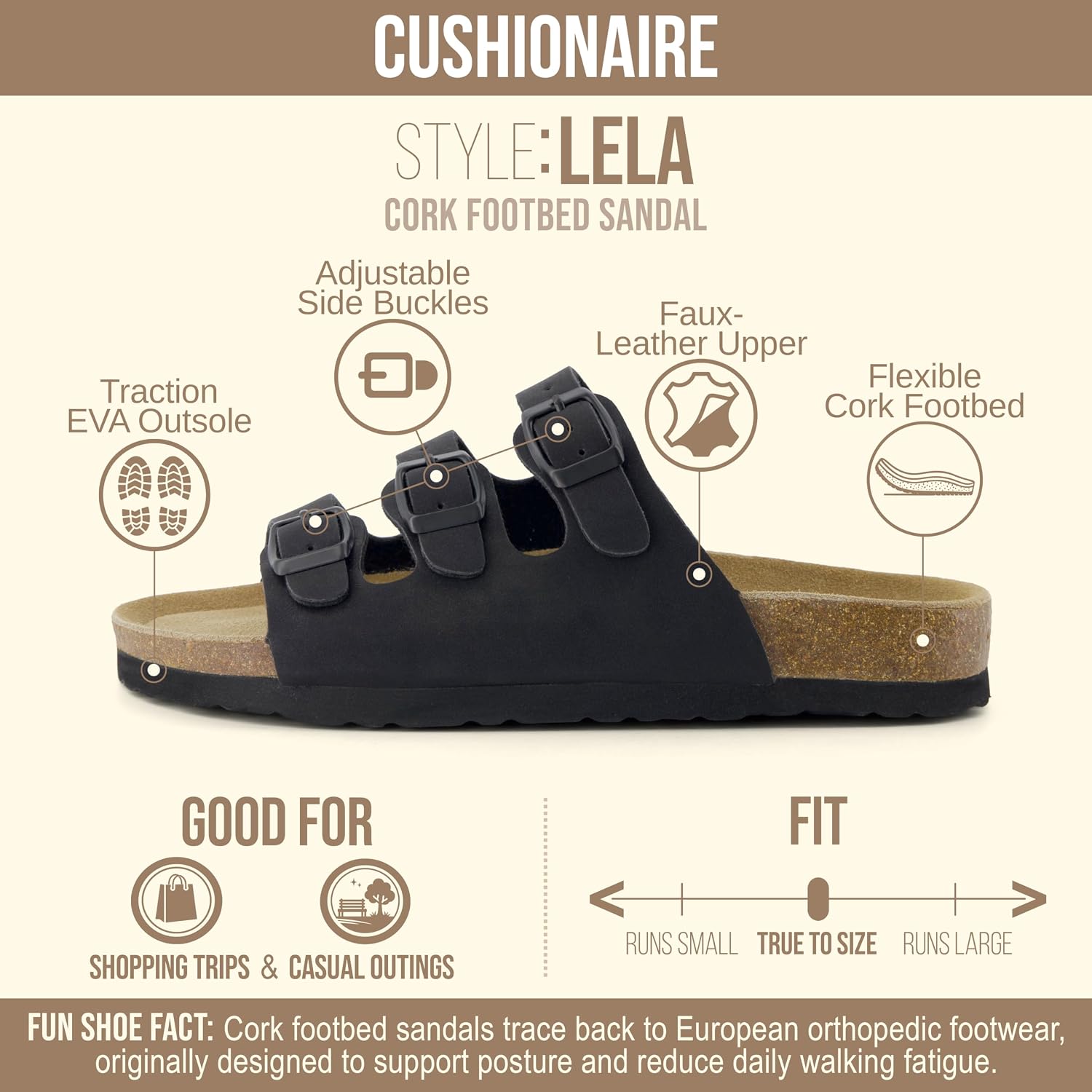 CUSHIONAIRE Women's Lela Cork footbed Sandal with +Comfort