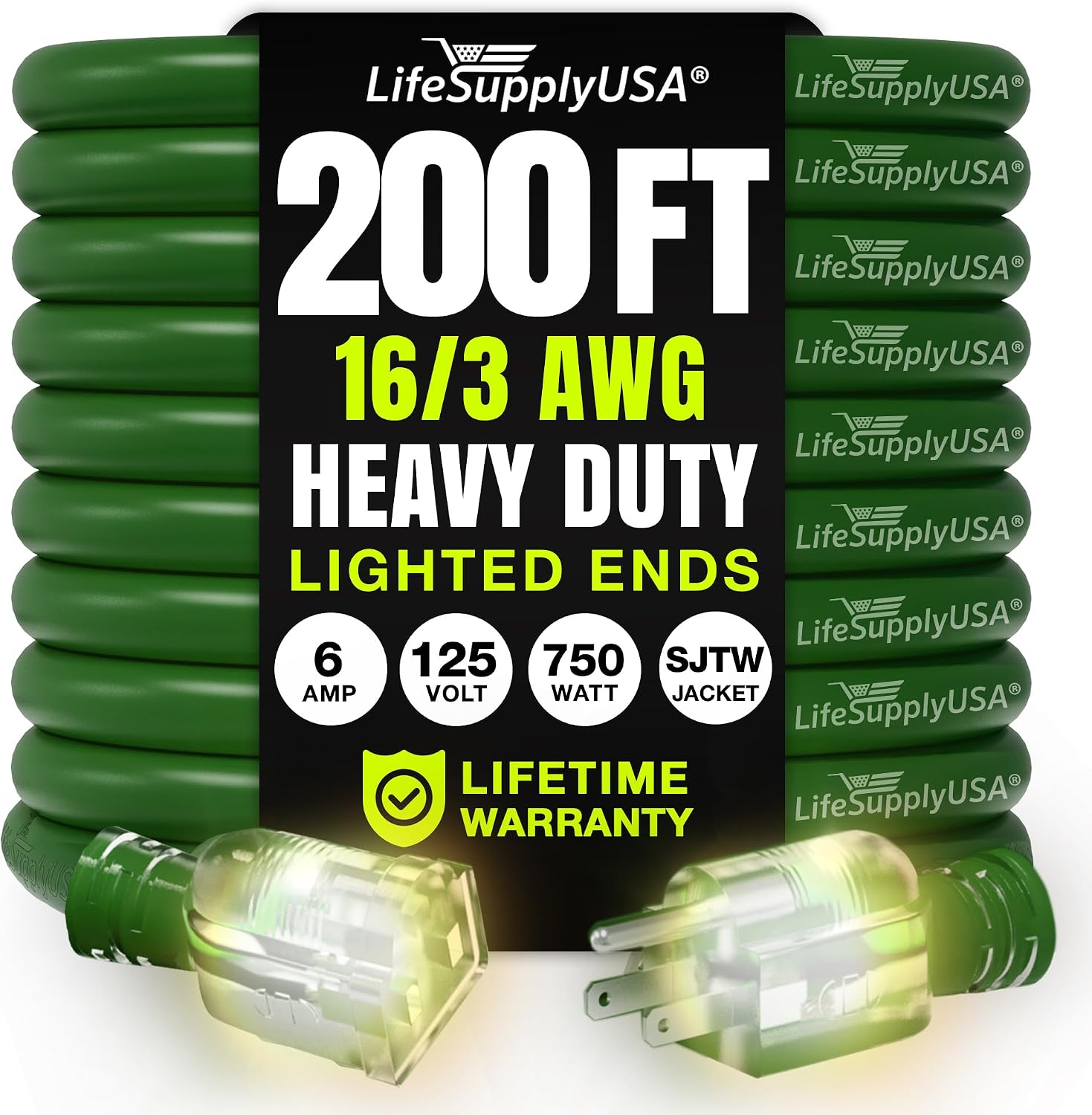 25ft Outdoor/Indoor Extension Cord 12/3 Gauge Extra Heavy Duty 3 Prong SJTW, Waterproof, Flexible Cold-Resistant Long Power Cord,15A 125V 1875W, Yellow by LifeSupplyUSA
