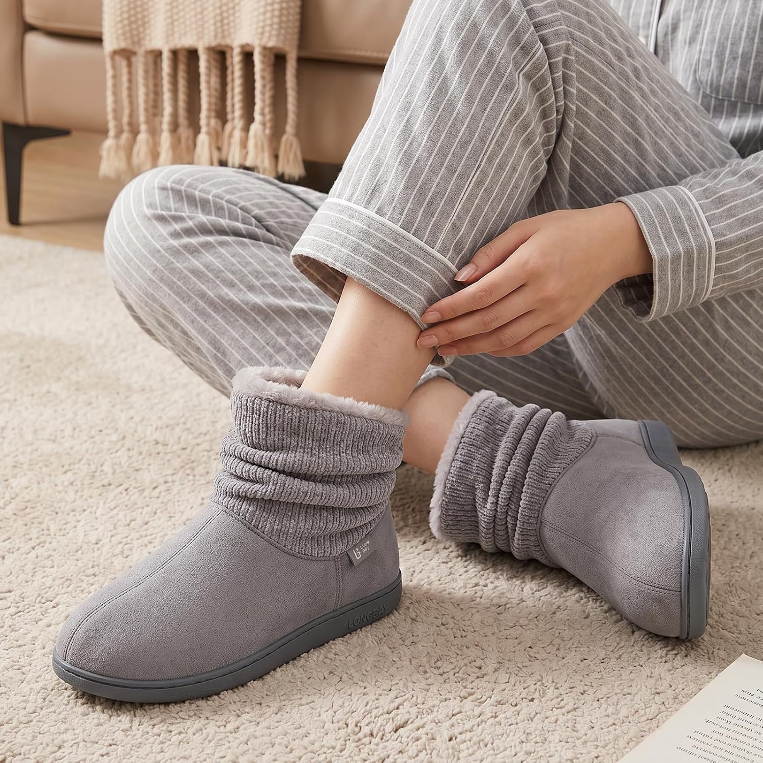 LongBay Slippers Boots for Women Warm Winter Fuzzy Bootie House Shoes Gifts