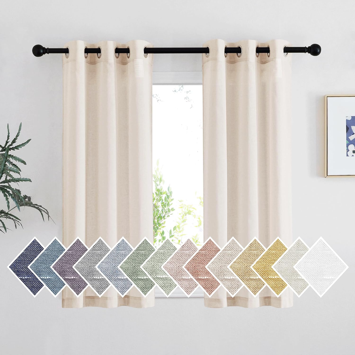 NICETOWN Linen Curtains Semi Sheer Bedroom Window Curtains