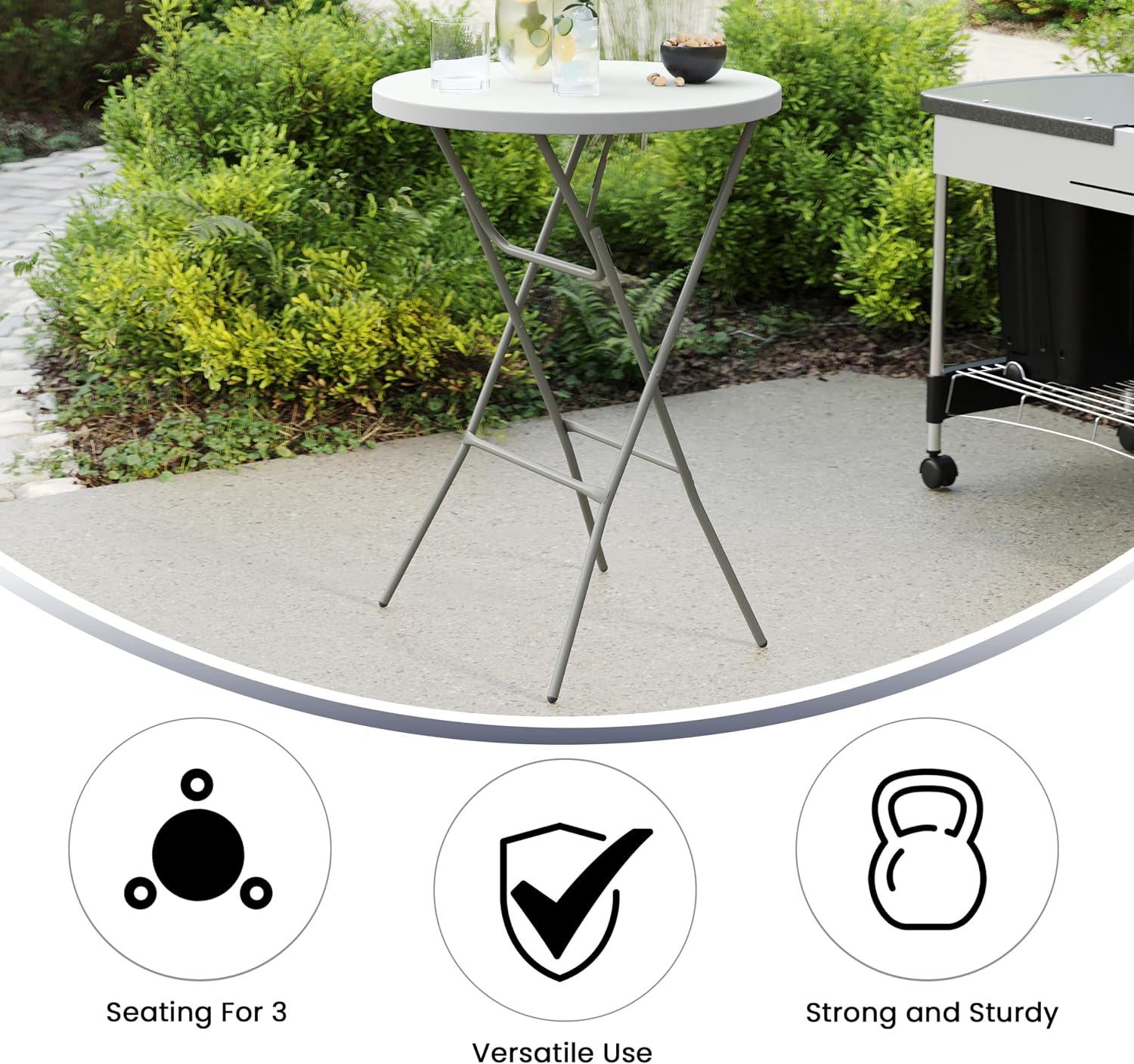 Flash Furniture Elon 32' Round Folding Bar Height Table for Parties and Commercial Events, Indoor/Outdoor Plastic Tall Round Table, White | Lightweight, Easy Storage, Commercial Grade