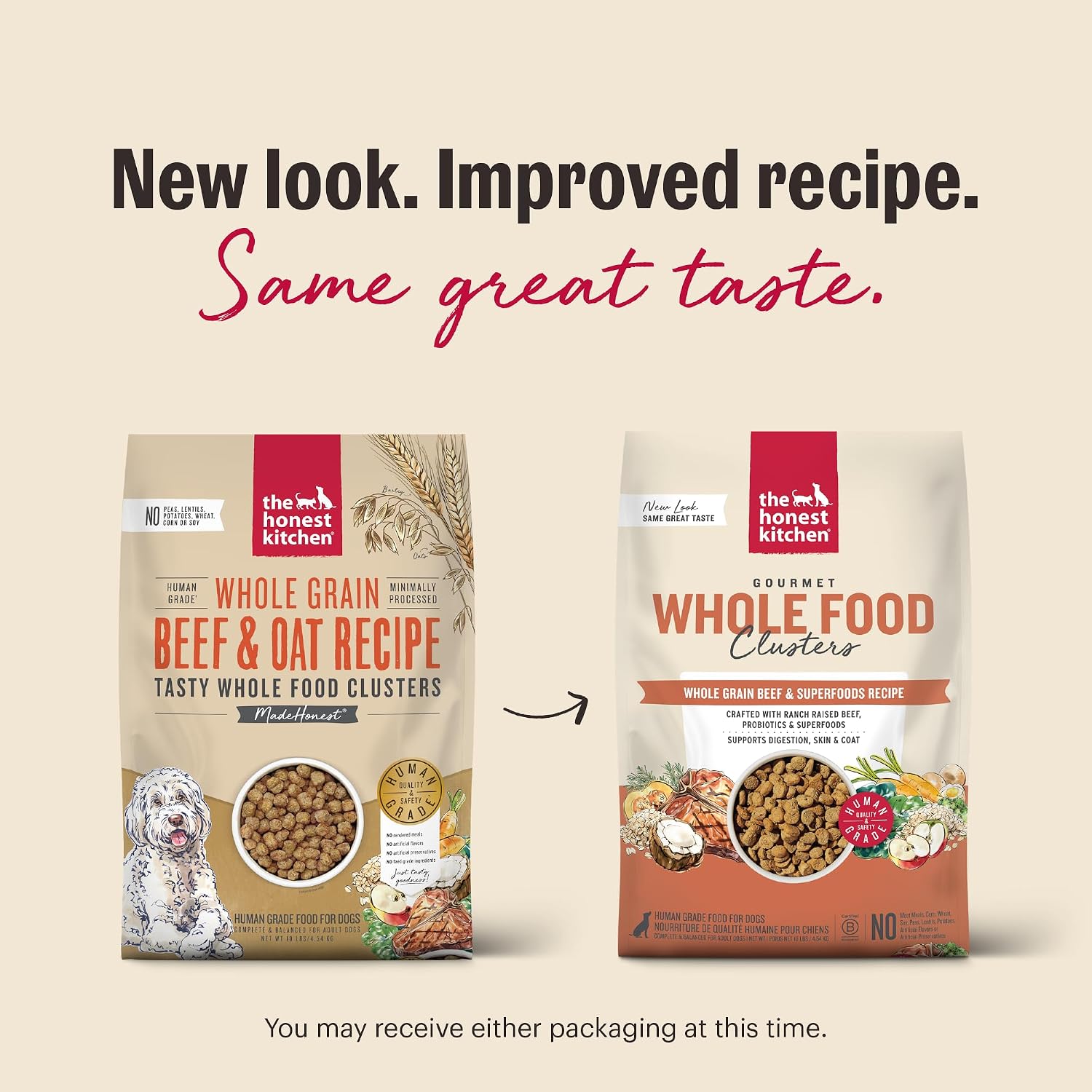 The Honest Kitchen Grain Free Beef & Superfoods Whole Food Clusters, Human Grade Dry Dog Food, Vet-Crafted Nutritional Support for Skin, Coat, Digestion & Overall Wellness, 20 lb Bag