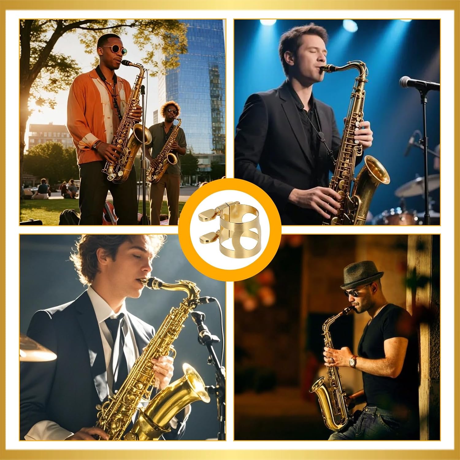 Saxophone Ligature, Soprano Sax Mouthpiece Ligature with Adjustable Screws Double Screws Saxophone Gold Fastener