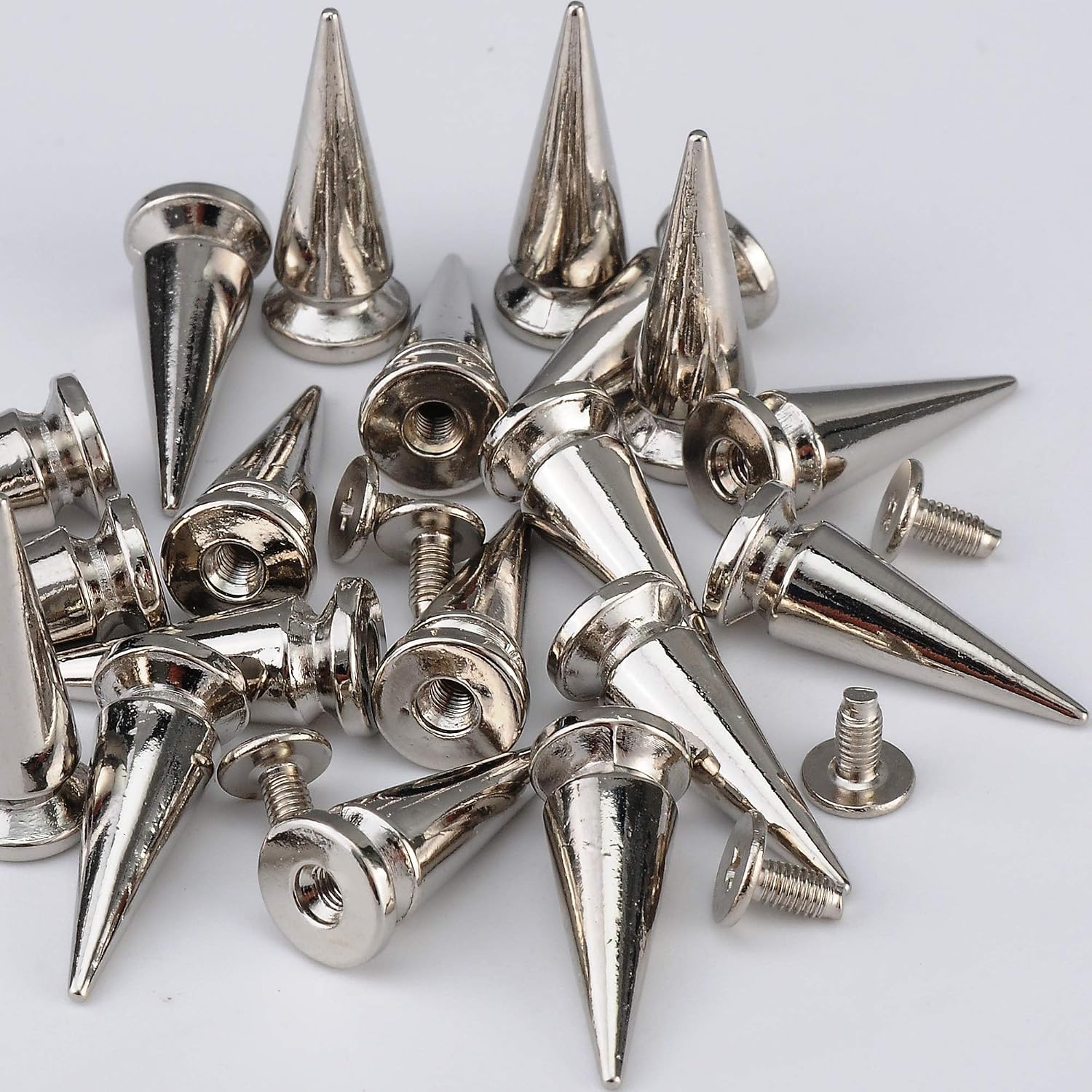 YORANYO 20 Sets 25MM Silver Color Metallic Spikes and Studs 1" Metal Bullet Cone Spikes Screw Back Large Punk Studs and Spikes for Clothing Shoes