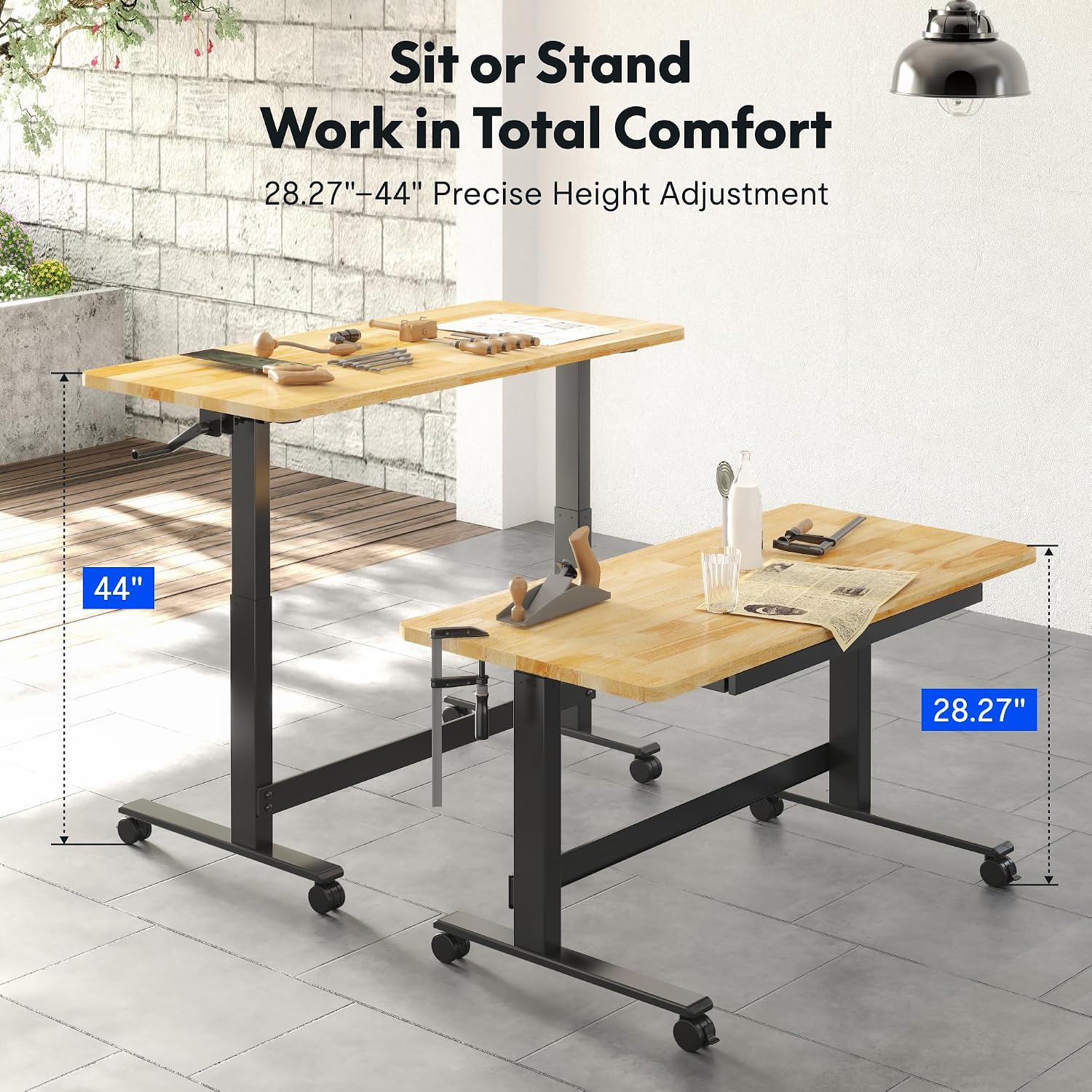 FLEXISPOT Adjustable Height Workbench 47.2" x 23.6" Garage Work Table with Hand Crank