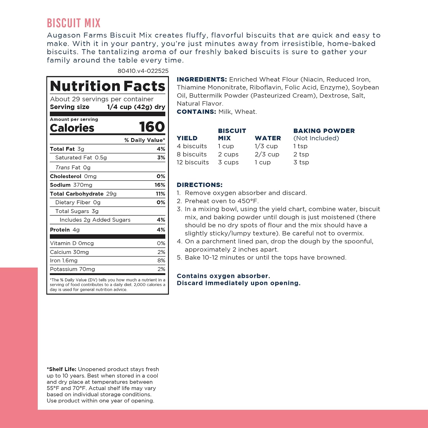 Augason Farms Buttermilk Biscuit Mix Can | Emergency Food Supply, 29 Servings, 10 Year Shelf Life, Biscuit Mix Just Add Water and Baking Powder