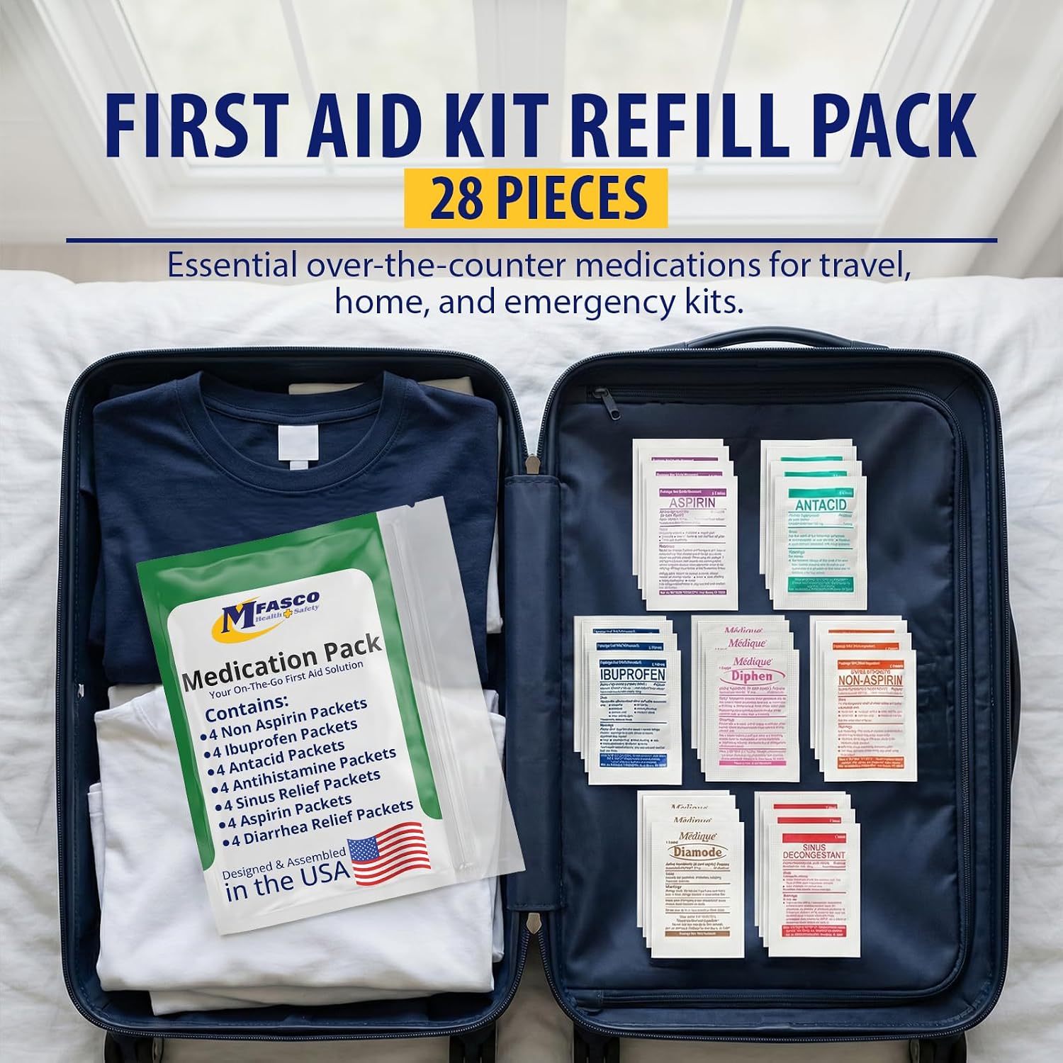 MFASCO Antiseptic Wound Care Travel Pack | 39 Piece First Aid Kit Refill | BZK, Antiseptic Wipes, Sting Relief, Wound Ointment | Essential First Aid Supplies | Refill Personal First Aid Kits