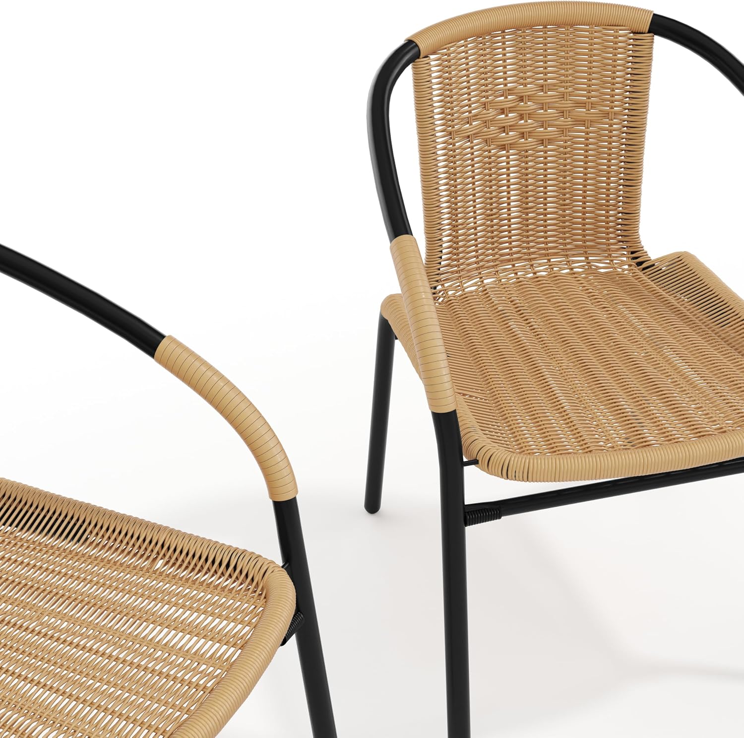 Flash Furniture Lila Modern Rattan Indoor/Outdoor Stackable Dining Chairs, Stacking Rattan Bistro Chairs for Patio or Restaurant, Set of 4, Brown | Commercial Grade, Indoor/Outdoor Use