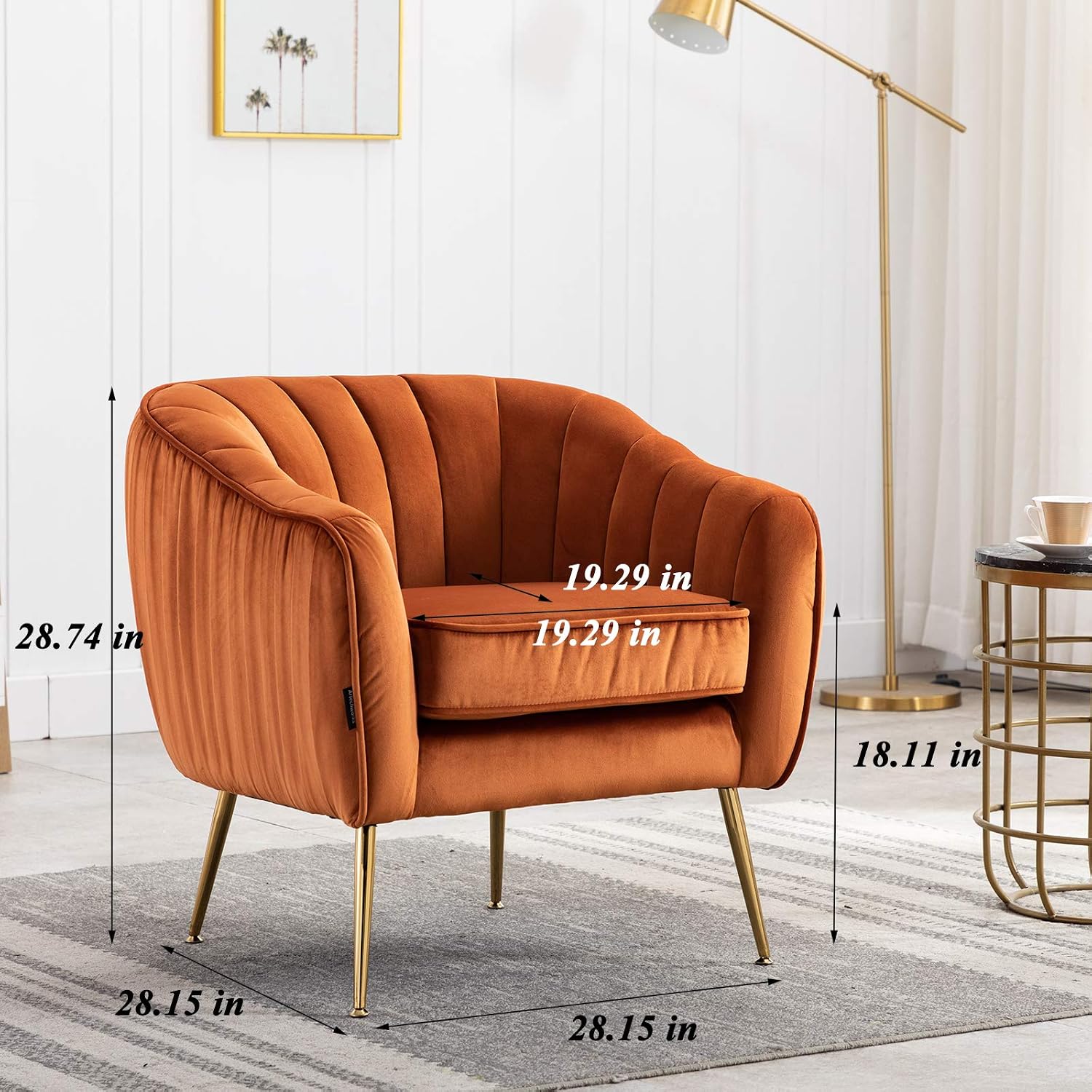Velvet Modern Tub Barrel Arm Chair Upholstered Tufted with Gold Metal Legs Accent Club Chair with Ottoman Footrest for Living Reading Room Bedroom